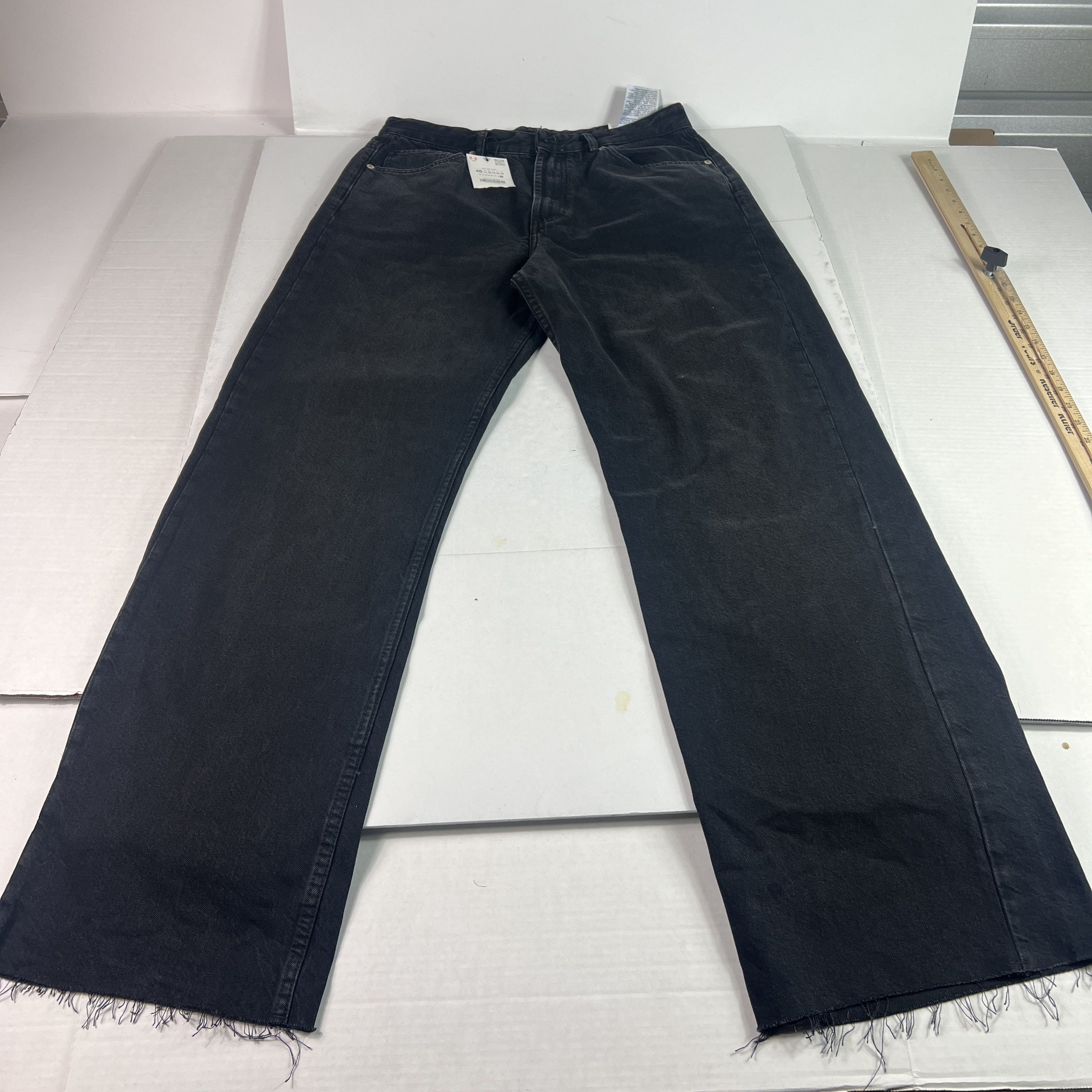 Zara Zara Jeans High Rise Wide Leg Black Raw Bottom Hem Denim Size 33" - 1 Thumbnail