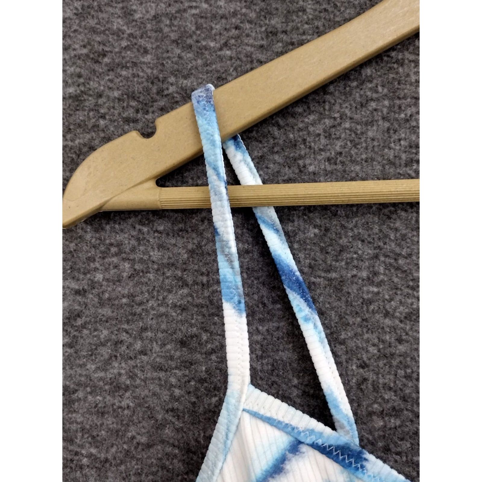 Vintage Shade & Shore Bikini Top Women Marble Blue Spaghetti Padded Ribbed 36B Adult Regular XS? Size XS / US 0-2 / IT 36-38 - 6 Thumbnail