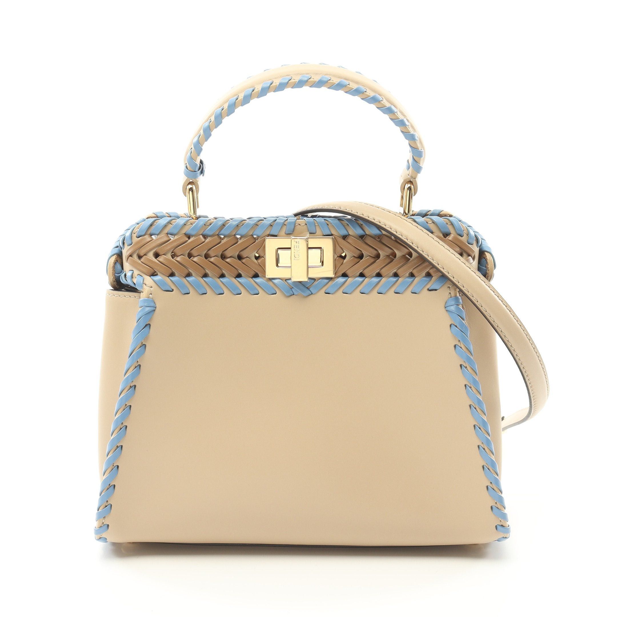 Fendi Fendi Ｍini Peekaboo Handbag Leather Beige Blue Brown Size ONE SIZE - 1 Thumbnail
