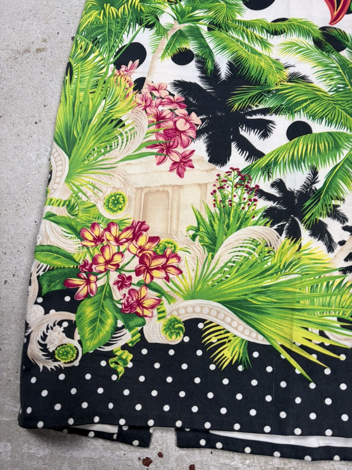 Versace 2000s Gianni Versace Floral Palms Polka Dot Print Skirt Size 33" - 7 Thumbnail