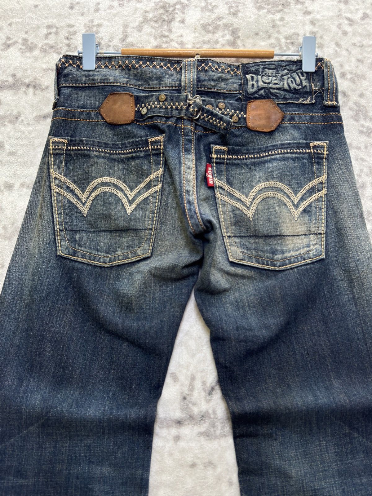 Edwin Edwin Blue Trip Flare Low Rise Mud Wash Buckle Back Denim Size US 28 / EU 44 - 7 Thumbnail