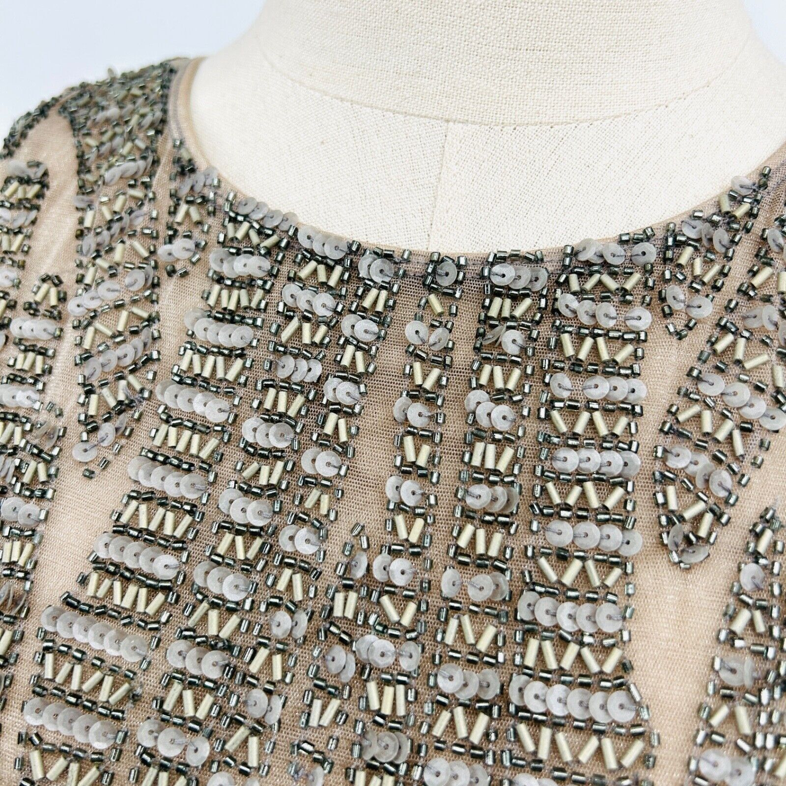 Other Vintage Y2K Farah Khan Silver Beaded Sequin Cocktail Dress Size S / US 4 / IT 40 - 3 Thumbnail