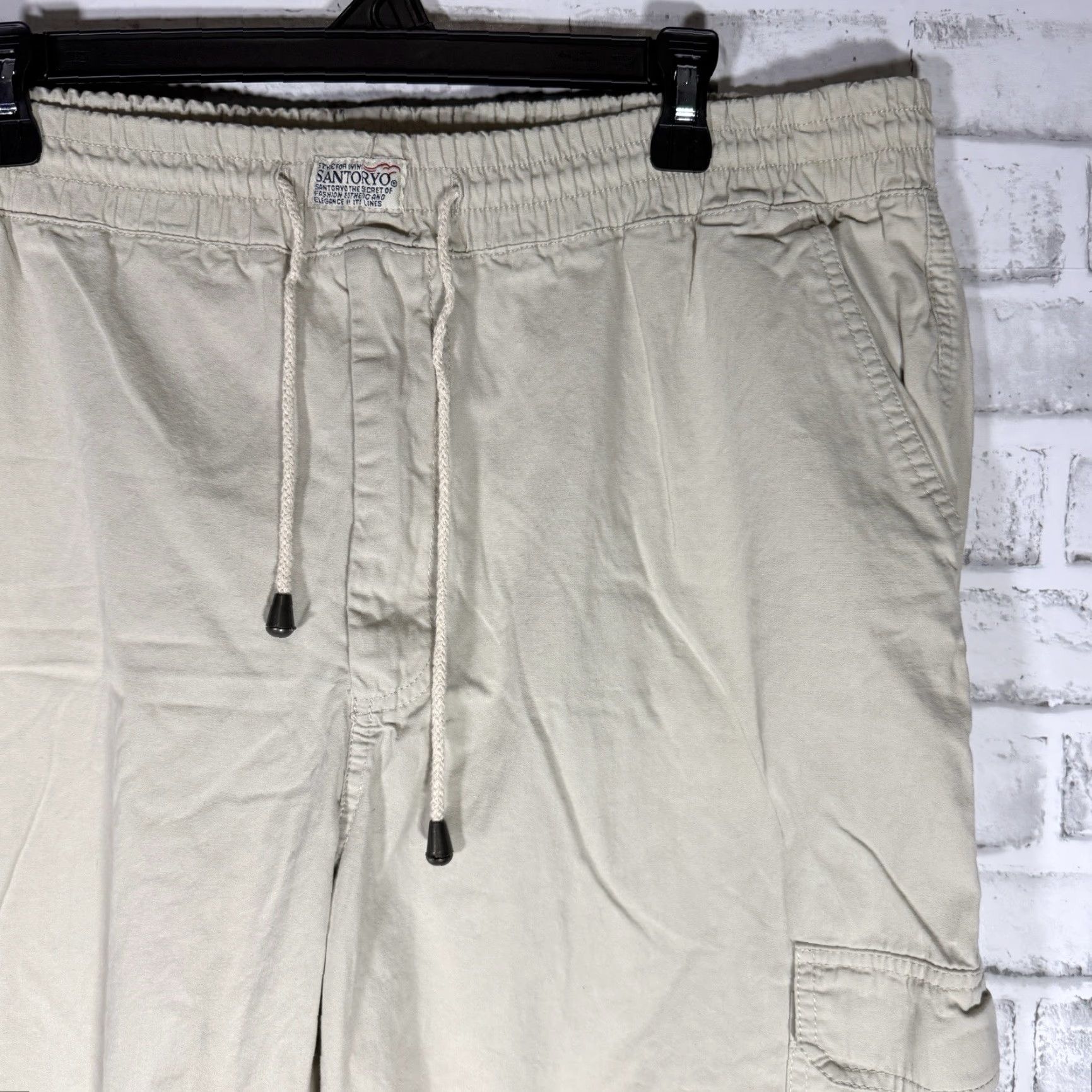 Vintage SANTORYO Unisex Cargo Pants 100% Cotton Beige Drawstring 38x26 Size US 38 / EU 54 - 2 Thumbnail