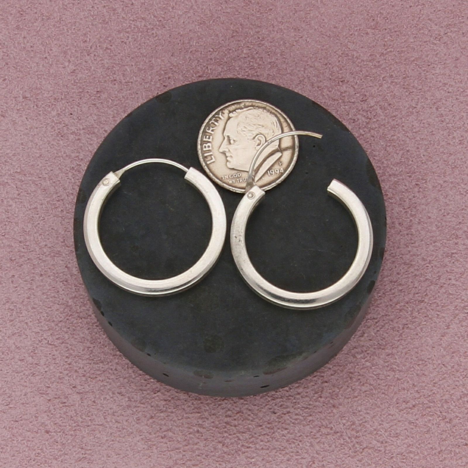 Sterling Silver sterling silver vintage 25mm edged hoop earrings Size ONE SIZE - 3 Thumbnail