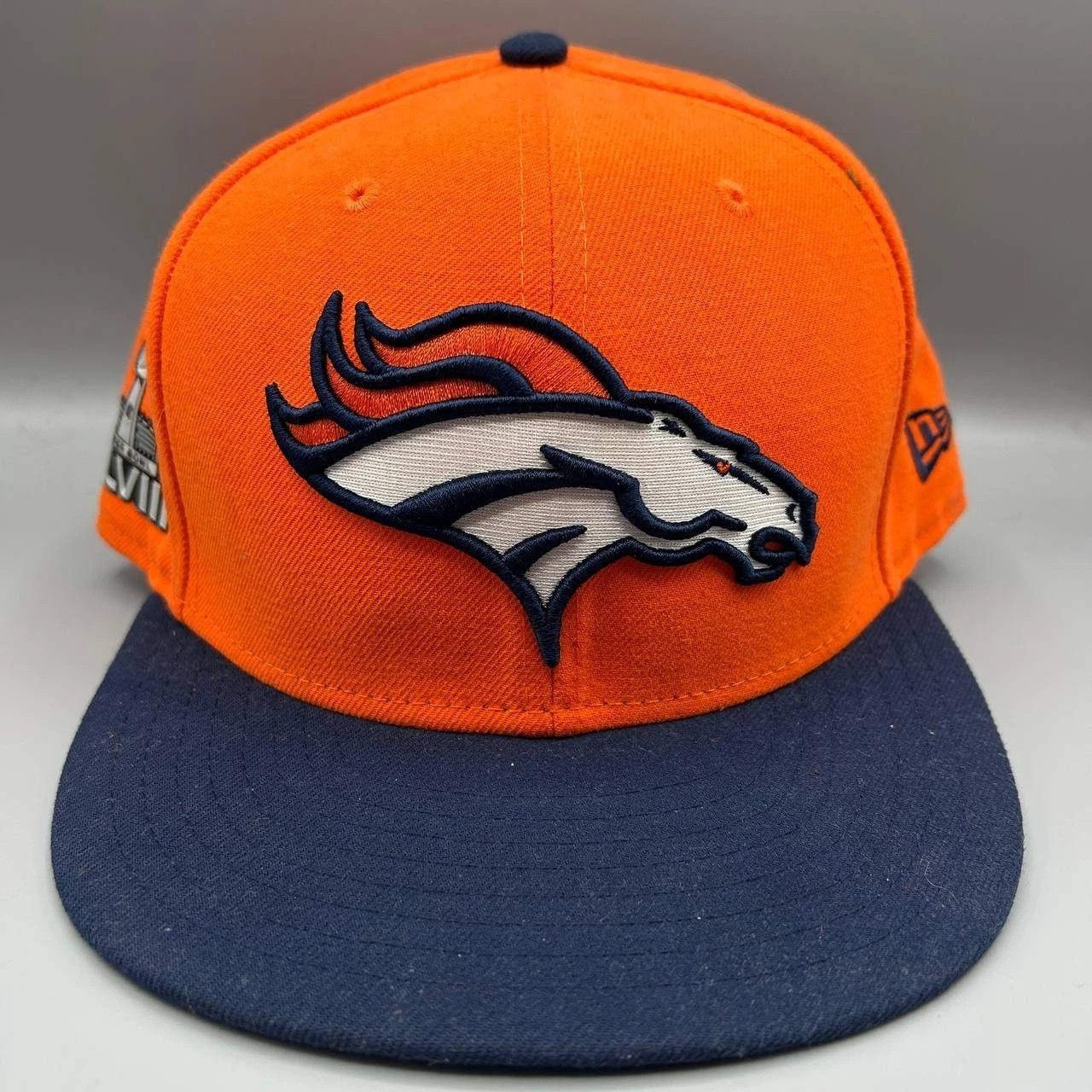 New Era Denver Broncos Hat Men 7 3/8 Orange Navy Embroidered Fitted Size ONE SIZE - 1 Thumbnail