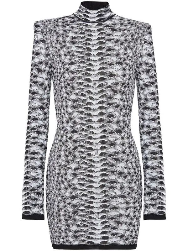 Balmain o1s1wg110825 Python Jacquard Knitted Dress in Black/White Size S / US 4 / IT 40 - 1 Thumbnail