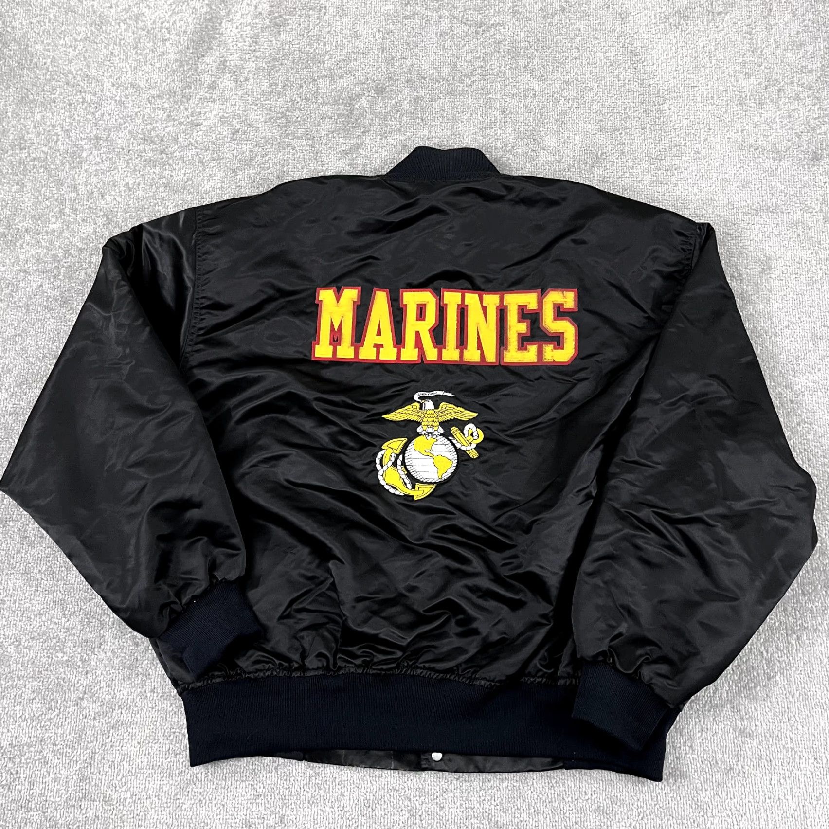 Vintage VINTAGE US MARINES Jacket Mens 3XL Black Satin Bomber Embroidered USA Free State Size US XXL / EU 58 / 5 - 4 Thumbnail