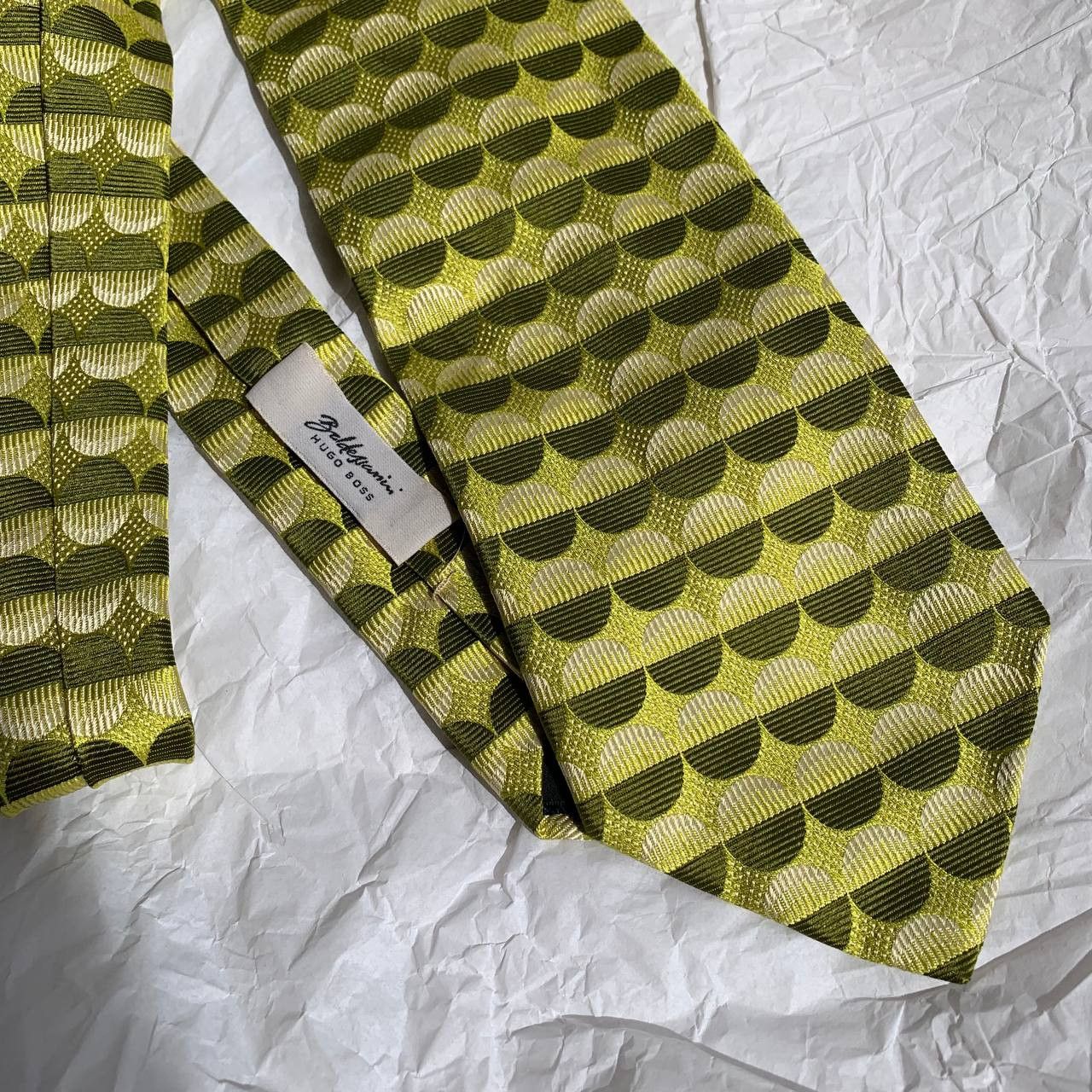 Baldessarini × Hugo Boss × Vintage Baldessarini Hugo Boss vintage yellow-green silken tie Size ONE SIZE - 5 Thumbnail