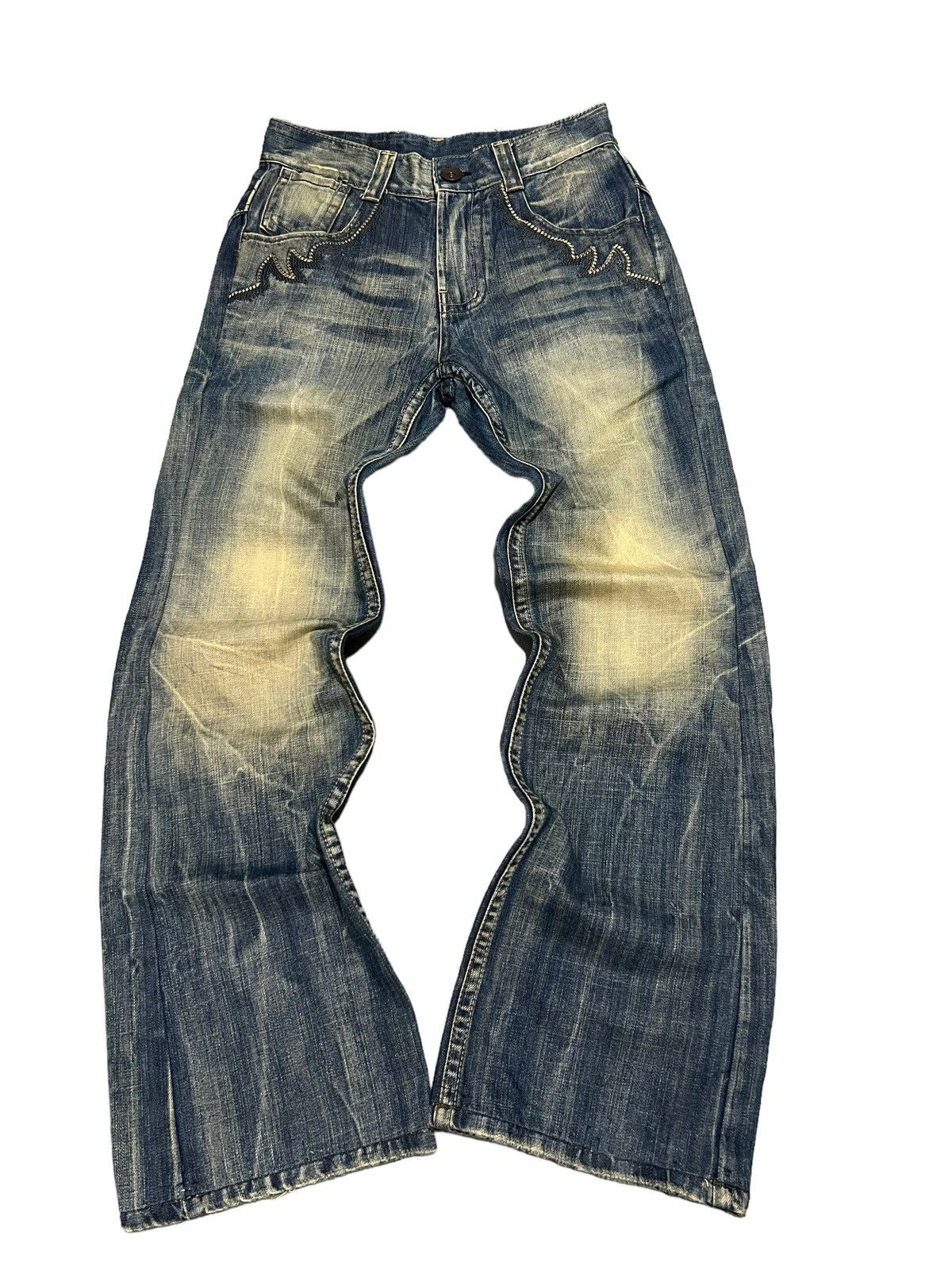 image of If Six Was Nine x Le Grande Bleu L G B Tornado Mart Tribal Embroidered Flare Denim Jeans in Dark Mu