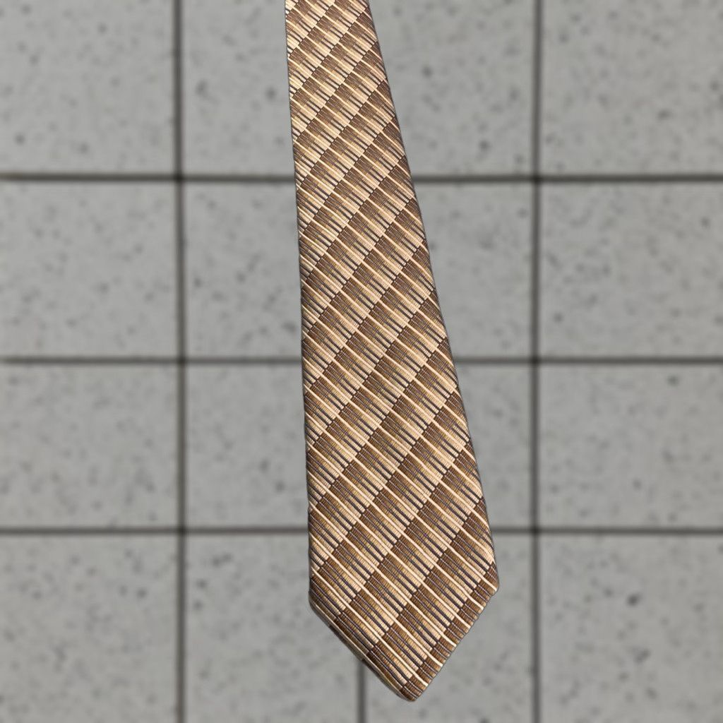 Vintage Pavone Tie Geometric Ribbed Woven Silk ITALY Vintage 3.5x61" Brown Cream Blue Mens Width 3.5" 1990s Signature Statement Size ONE SIZE - 1 Thumbnail
