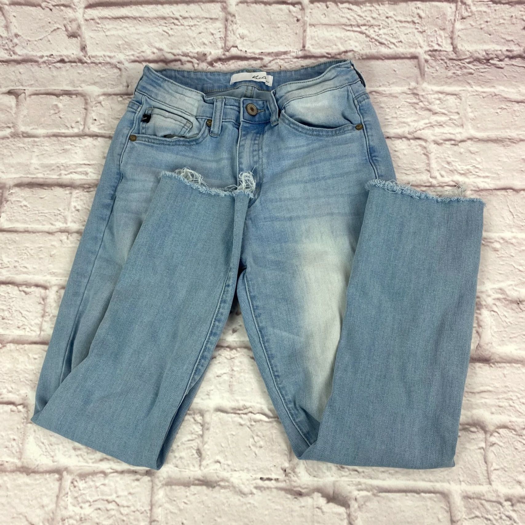 Vintage Kancan Jeans Junior Teens Size 5 Straight Light Blue Distressed Raw Hem Wash Size 27" / US 4 / IT 40 - 3 Thumbnail