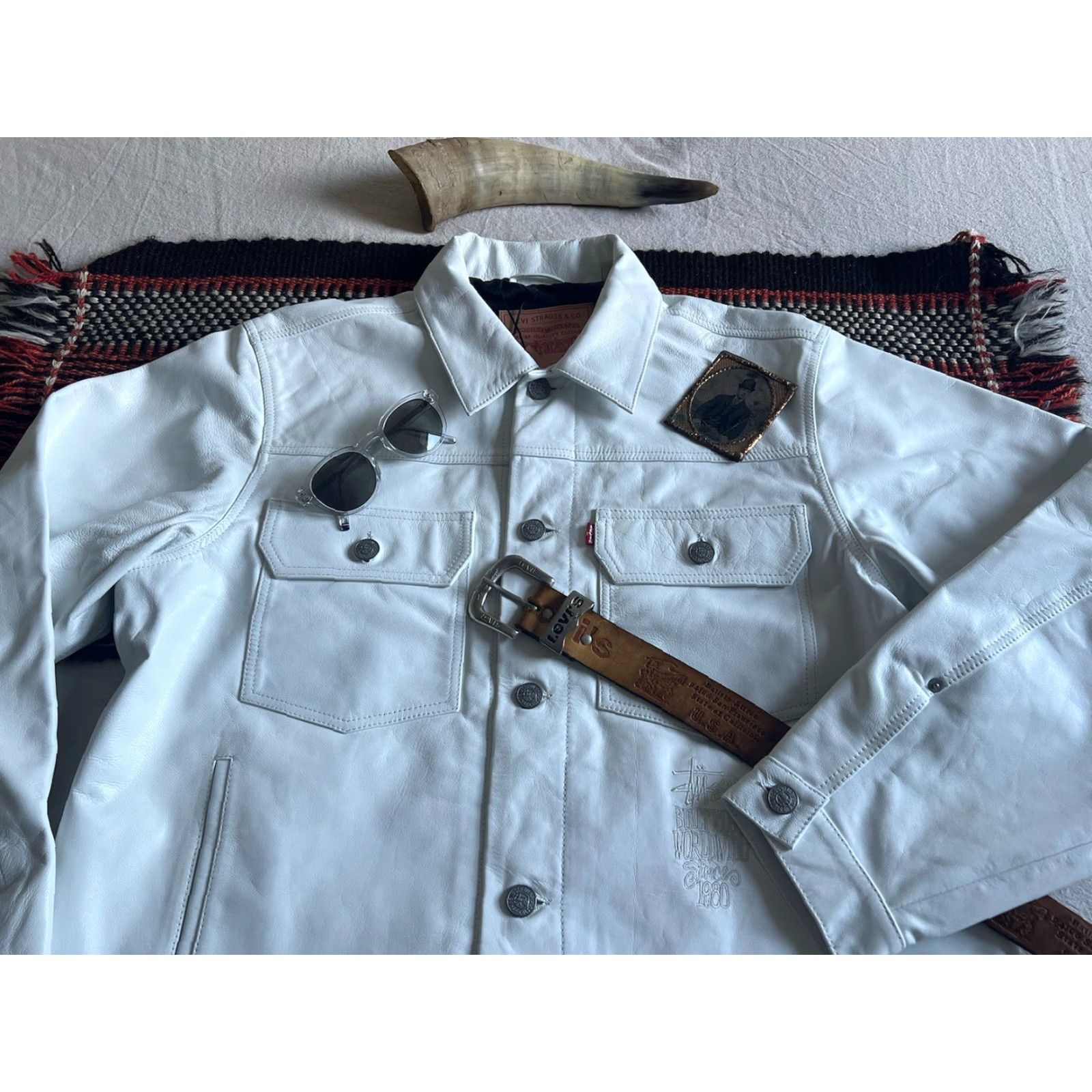 Levi's VINTAGE Stussy Levi’s Leather Jacket L Made Italy 2024 Trucker White Rare Collaboration Size US L / EU 52-54 / 3 - 5 Thumbnail