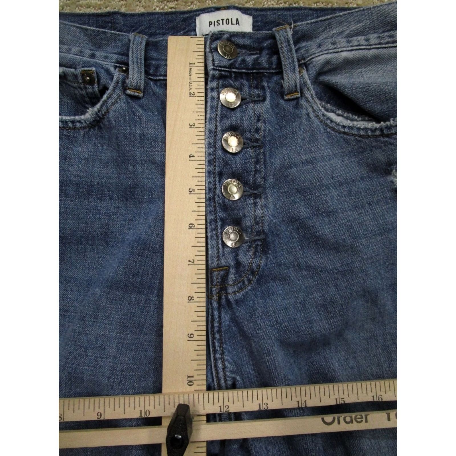 Pistola Pistola Jeans Women 29 Blue High Rise Straight Button Fly Pants Distressed Denim Jeans Size 29" - 6 Thumbnail