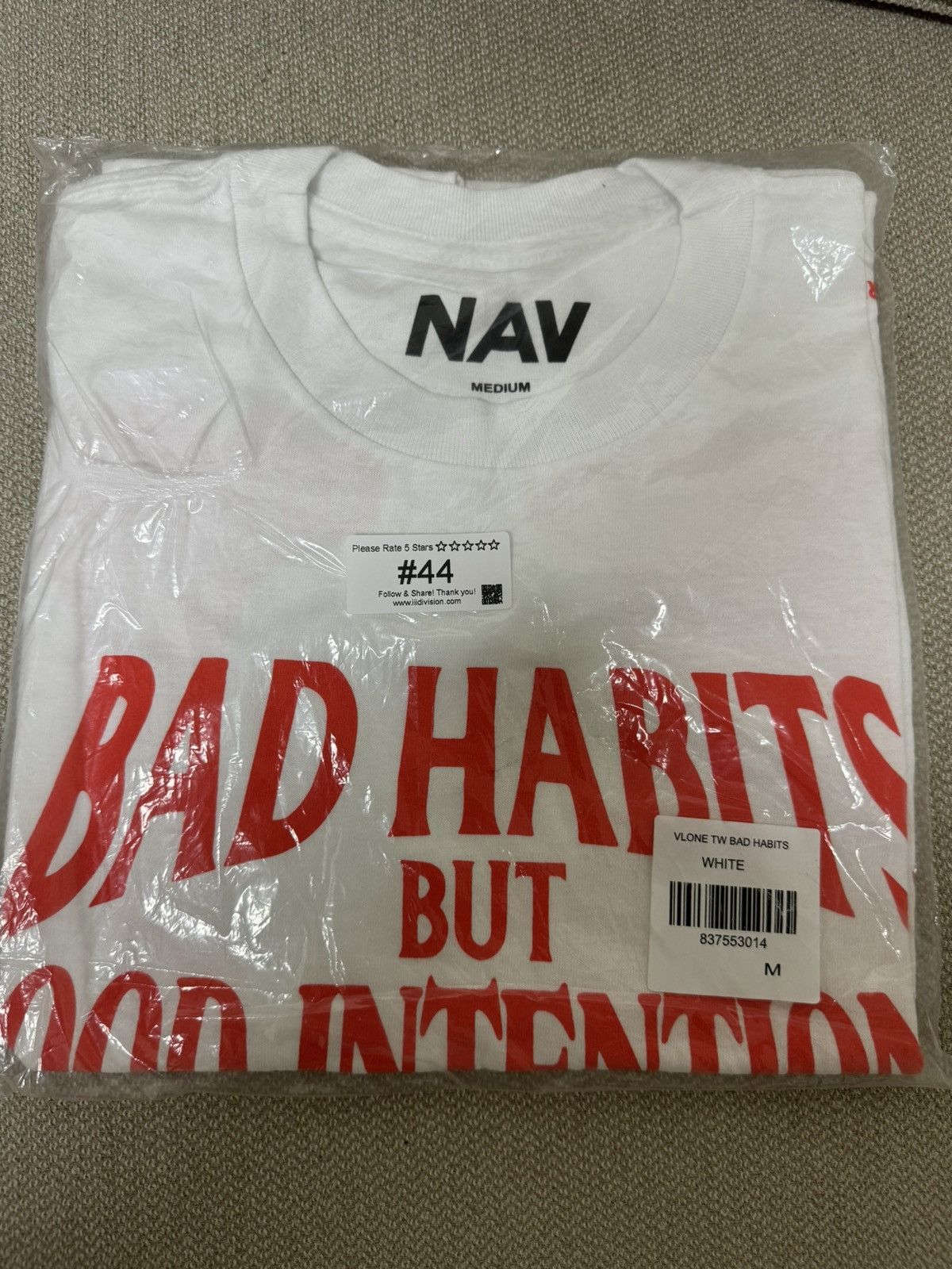 Vlone nav white short sleeve t shirt