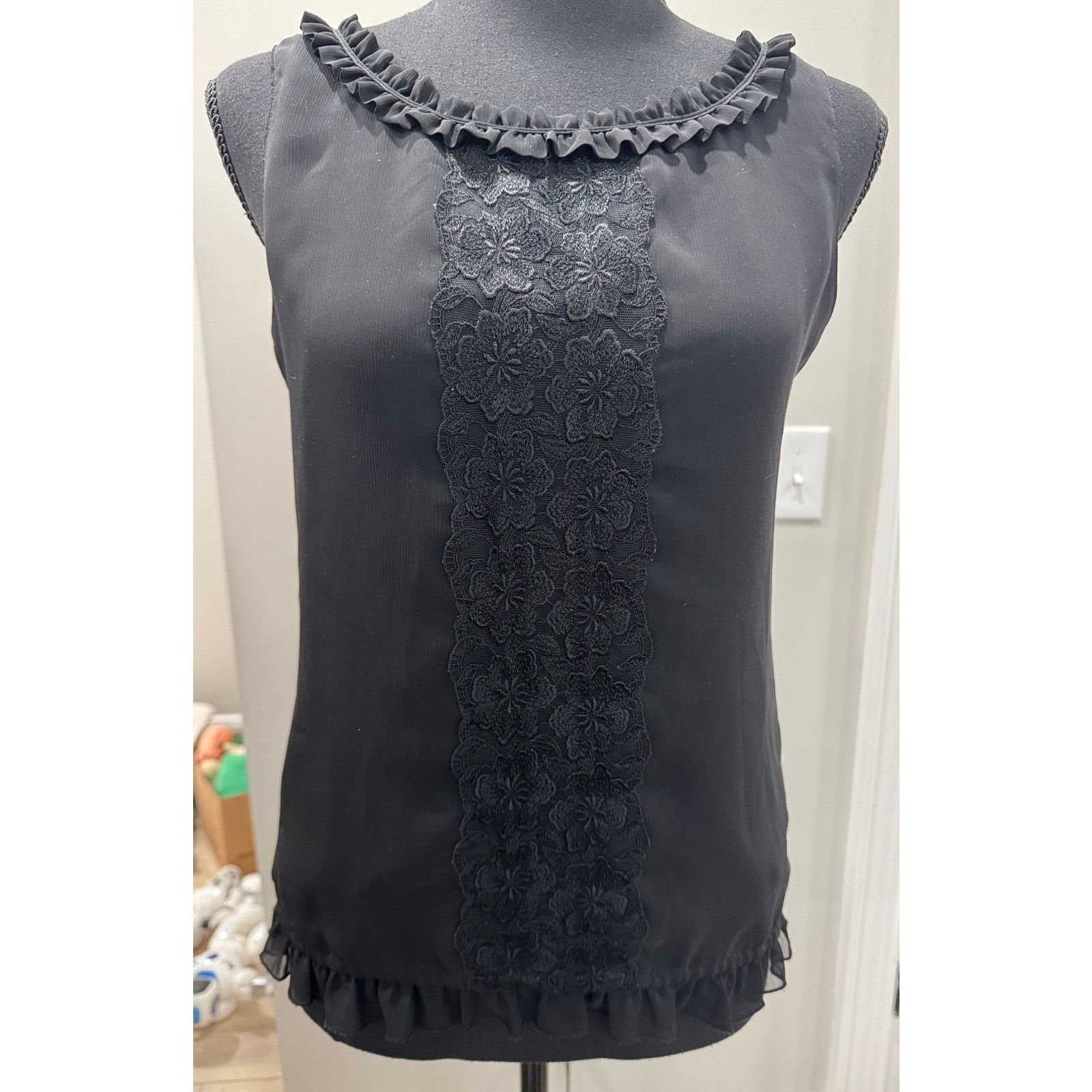 H&M Whimsigoth Floral Tank Sheer Black Ruffle Size 4 Goth H&M Size S / US 4 / IT 40 - 1 Thumbnail