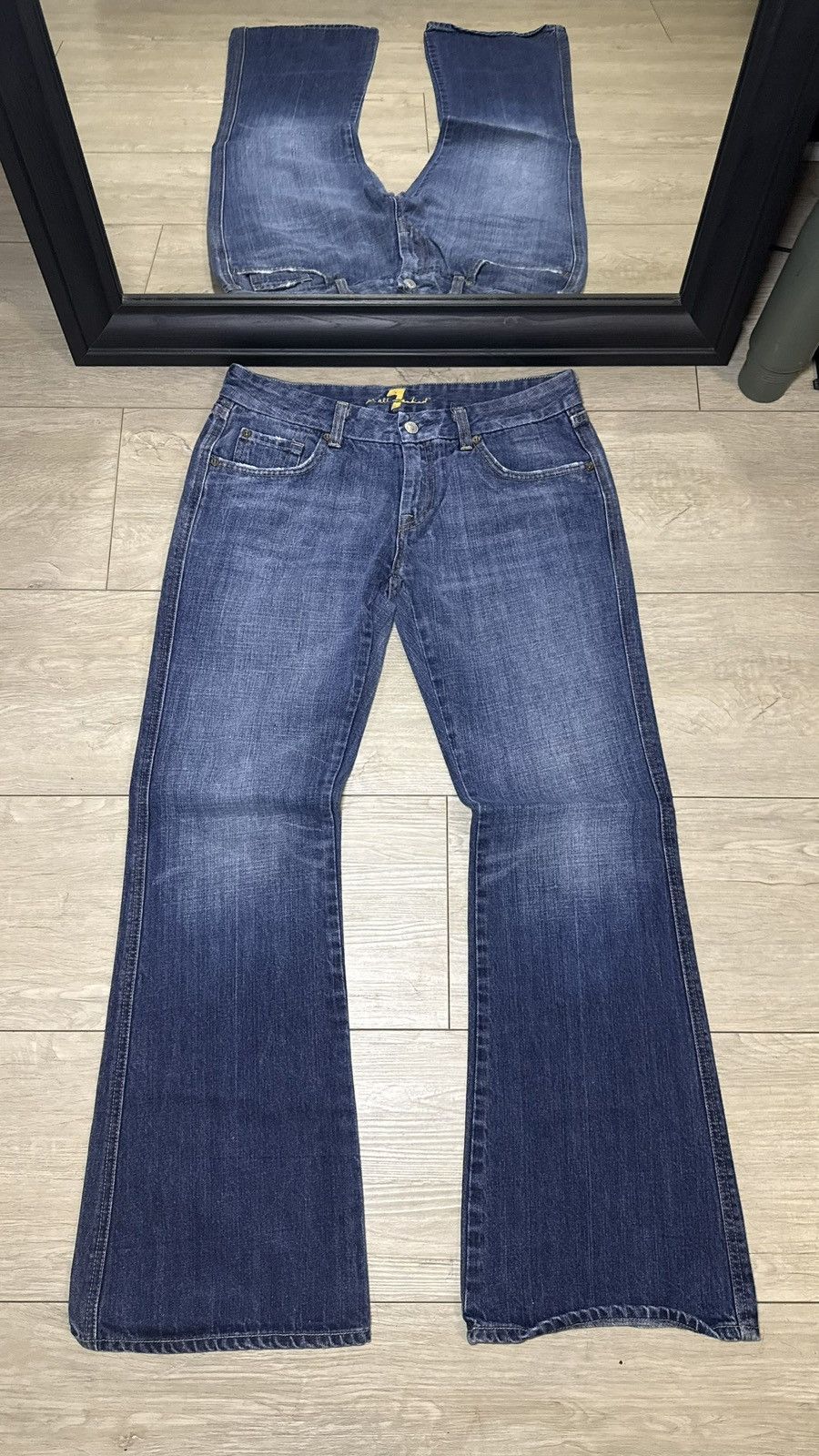 7 For All Mankind Y2K 2000s Women’s 7 For All Mankind Embroidered Flared Jeans Size 31" - 2 Thumbnail