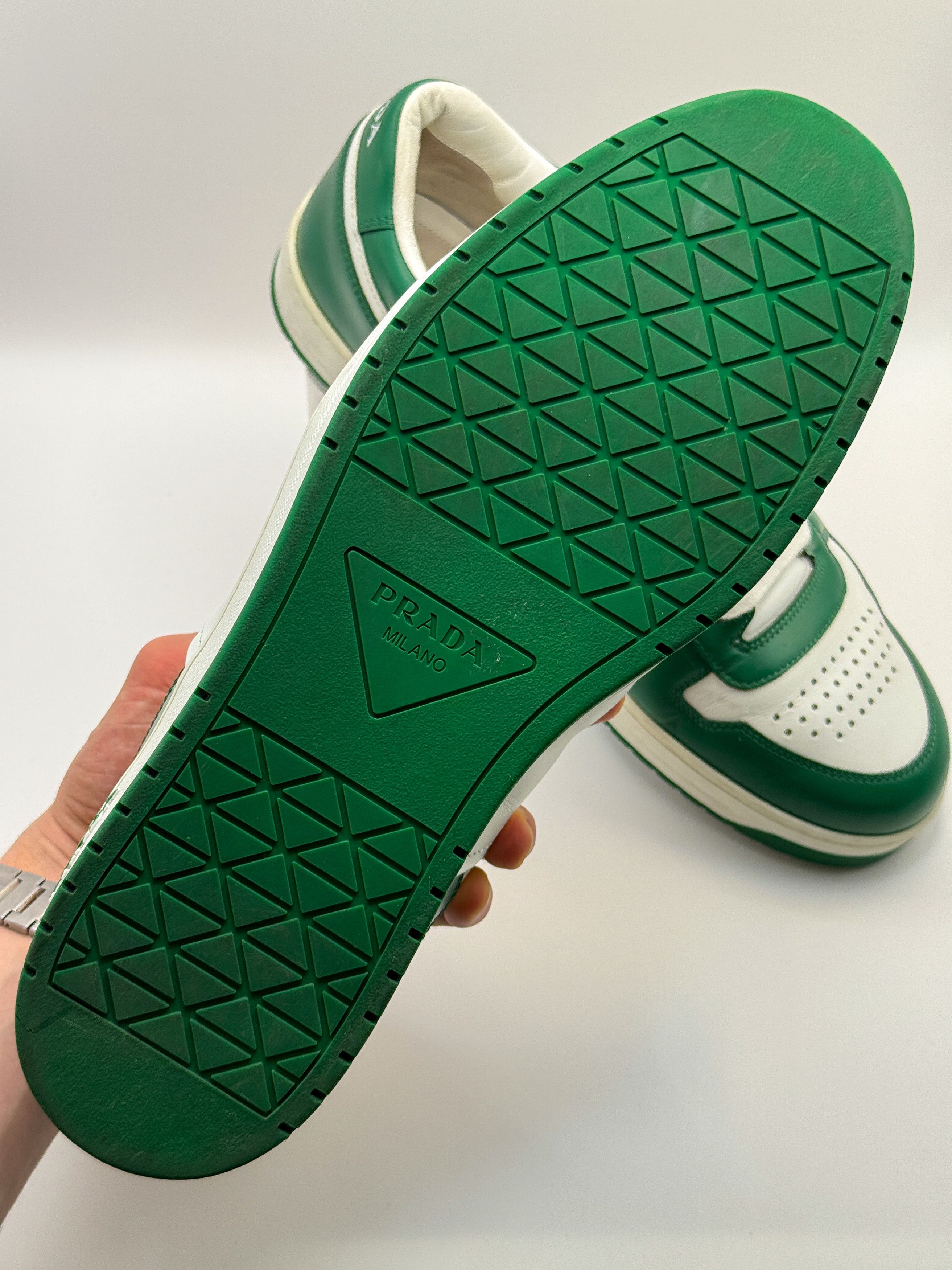 Prada Prada Downtown Sneakers Shoes White/Green Leather Size US 9 / EU 42 - 11 Thumbnail