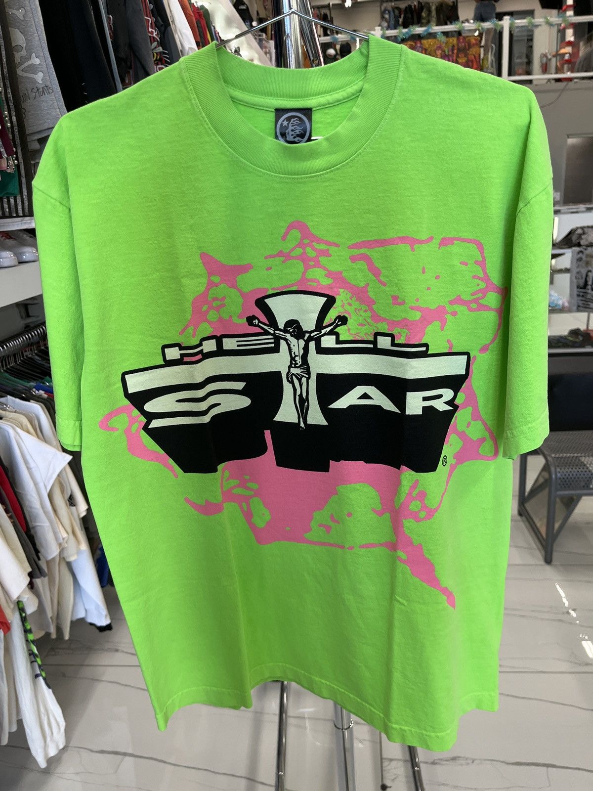 HELLSTAR Jesus Emblem Tee Lime Green Size US M / EU 48-50 / 2 - 1 Thumbnail