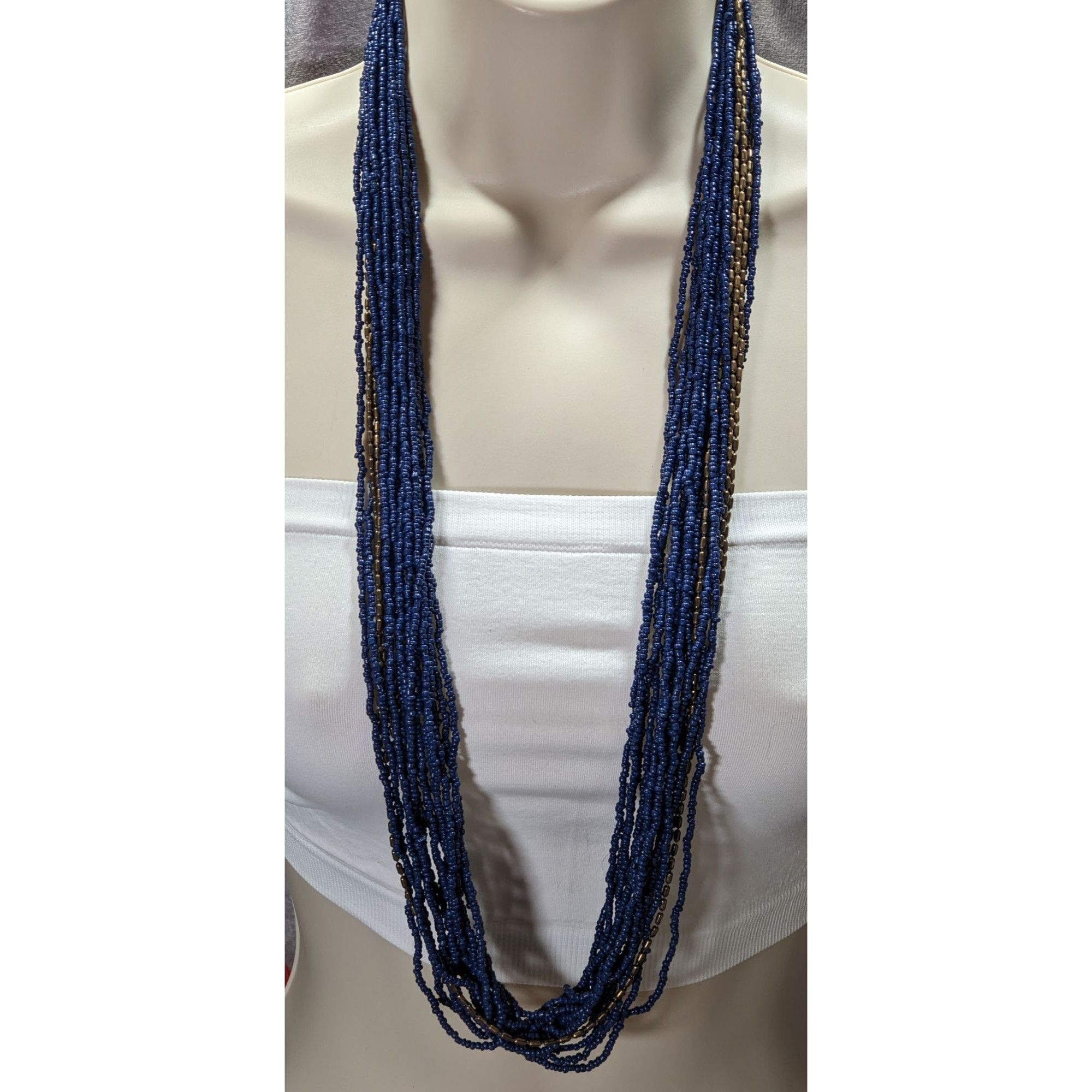 Other Vintage Multistrand Navy Glass And Bronze Beaded Necklace Size ONE SIZE - 1 Thumbnail