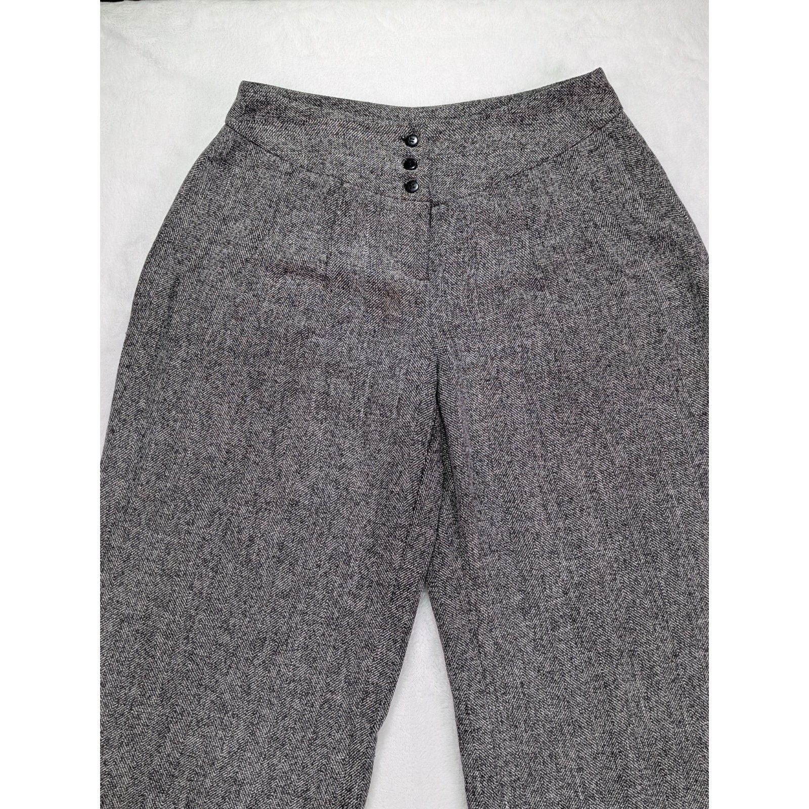Other Sz 2 Black/White Wide Leg Mid Rise Herringbone Tweed VTG Y2K Size 26" / US 2 / IT 38 - 4 Thumbnail