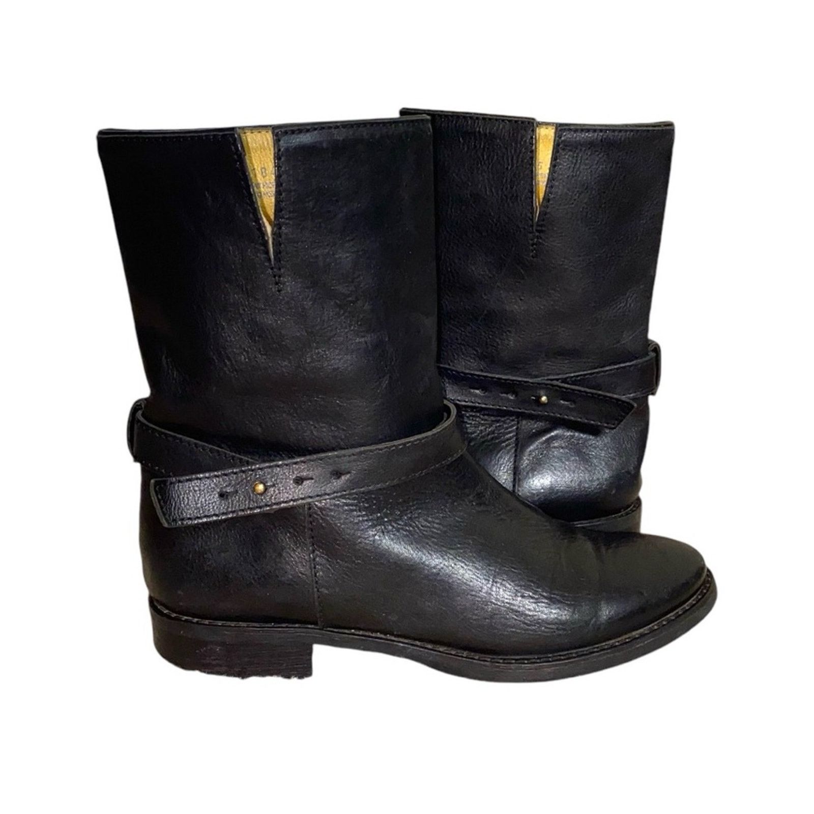 Madewell Madewell The Biker Black Leather Moto Combat Biker Boots Size US 7.5 / IT 37.5 - 2 Thumbnail