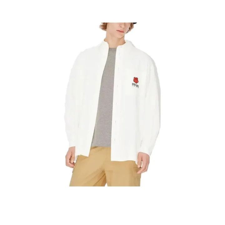 Kenzo Kenzo White Long Sleeve Floral Embroidered Shirt 0079 Size US M / EU 48-50 / 2 - 1 Thumbnail