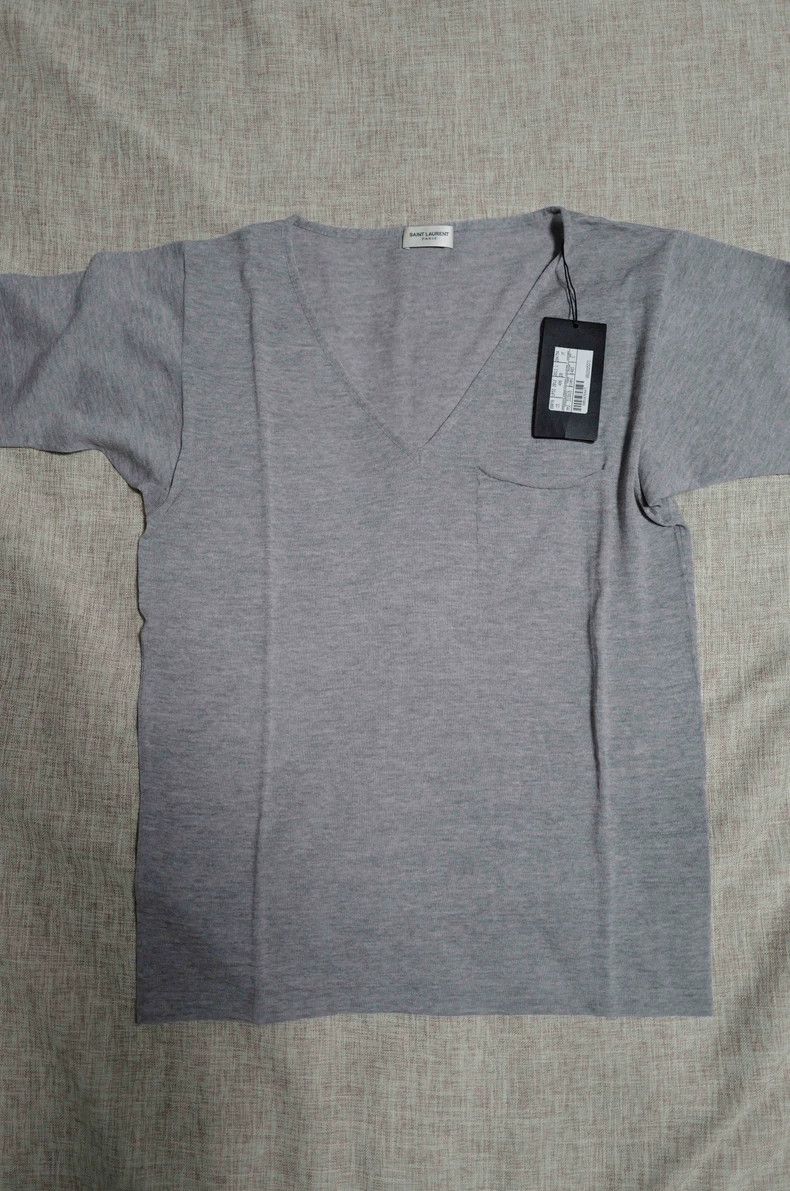 Saint Laurent Paris Saint Laurent Paris Grey Merino worsted wool pocket T-shir Size S / US 4 / IT 40 - 1 Thumbnail