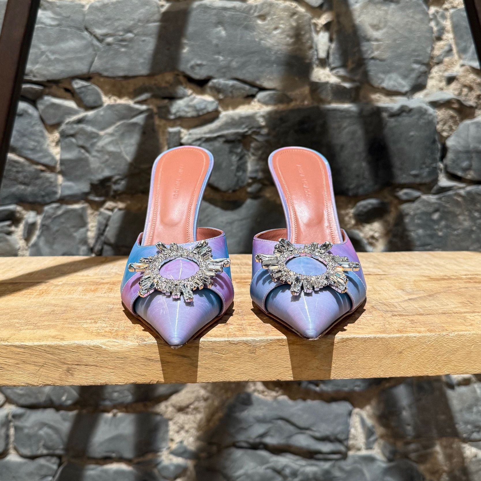 Amina Muaddi Amina Muaddi Begum Iridescent Heeled Mules Size US 7.5 / IT 37.5 - 2 Thumbnail