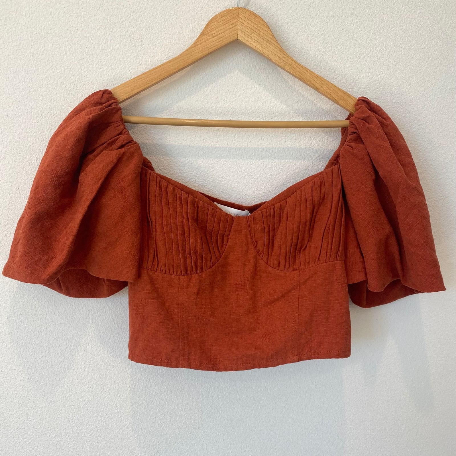 Jonathan Simkhai Jonathan Simkhai Puff Sleeves Cotton/Linen Quince Crop Top Size M / US 6-8 / IT 42-44 - 8 Thumbnail