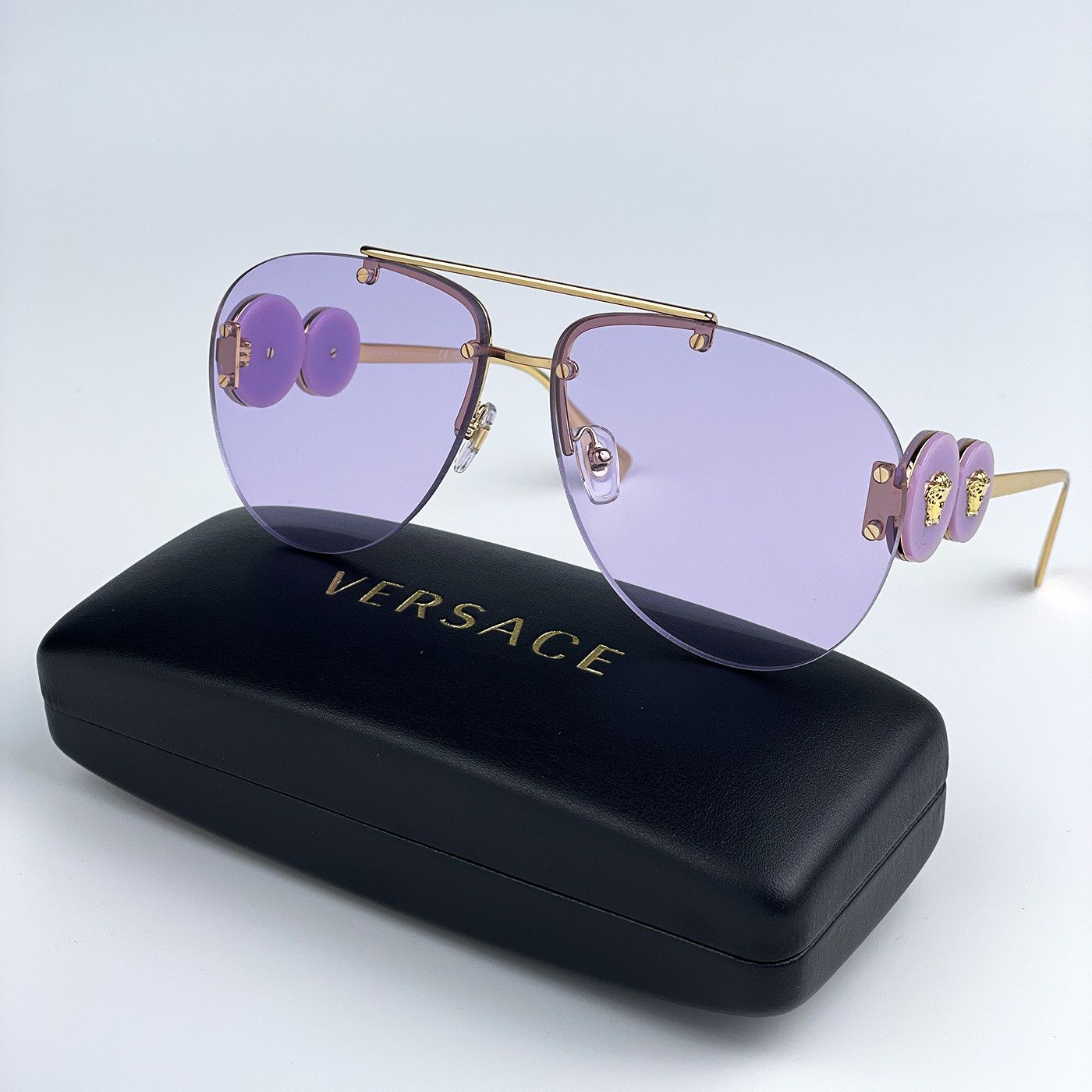 image of New Versace Ve2250 14871A Pilot Women Sunglasses in Gold/Light Violet