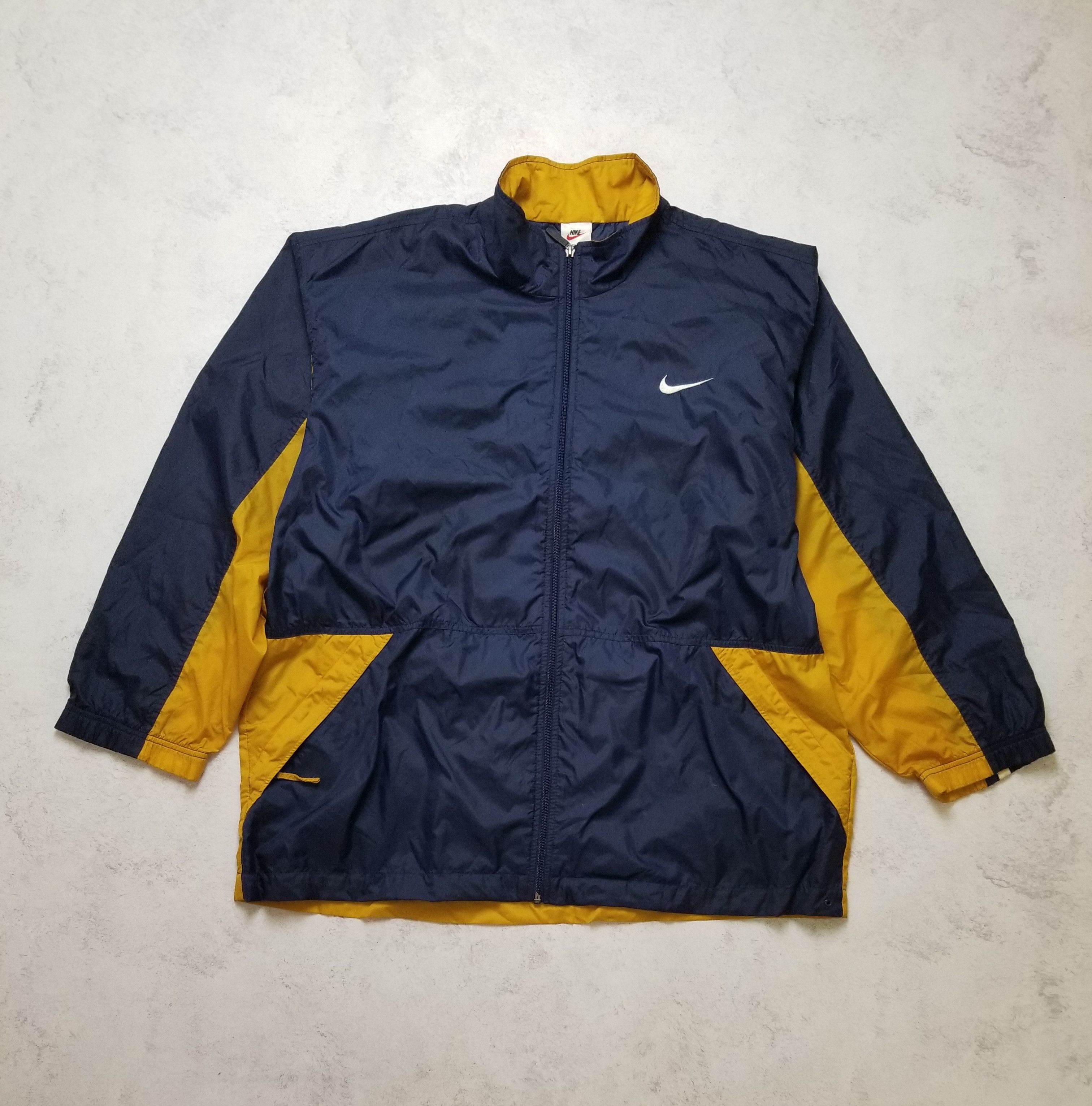 Nike Vintage Nike 90s Windbreaker Jacket Lined Navy Blue Mustard Size US XL / EU 56 / 4 - 2 Thumbnail