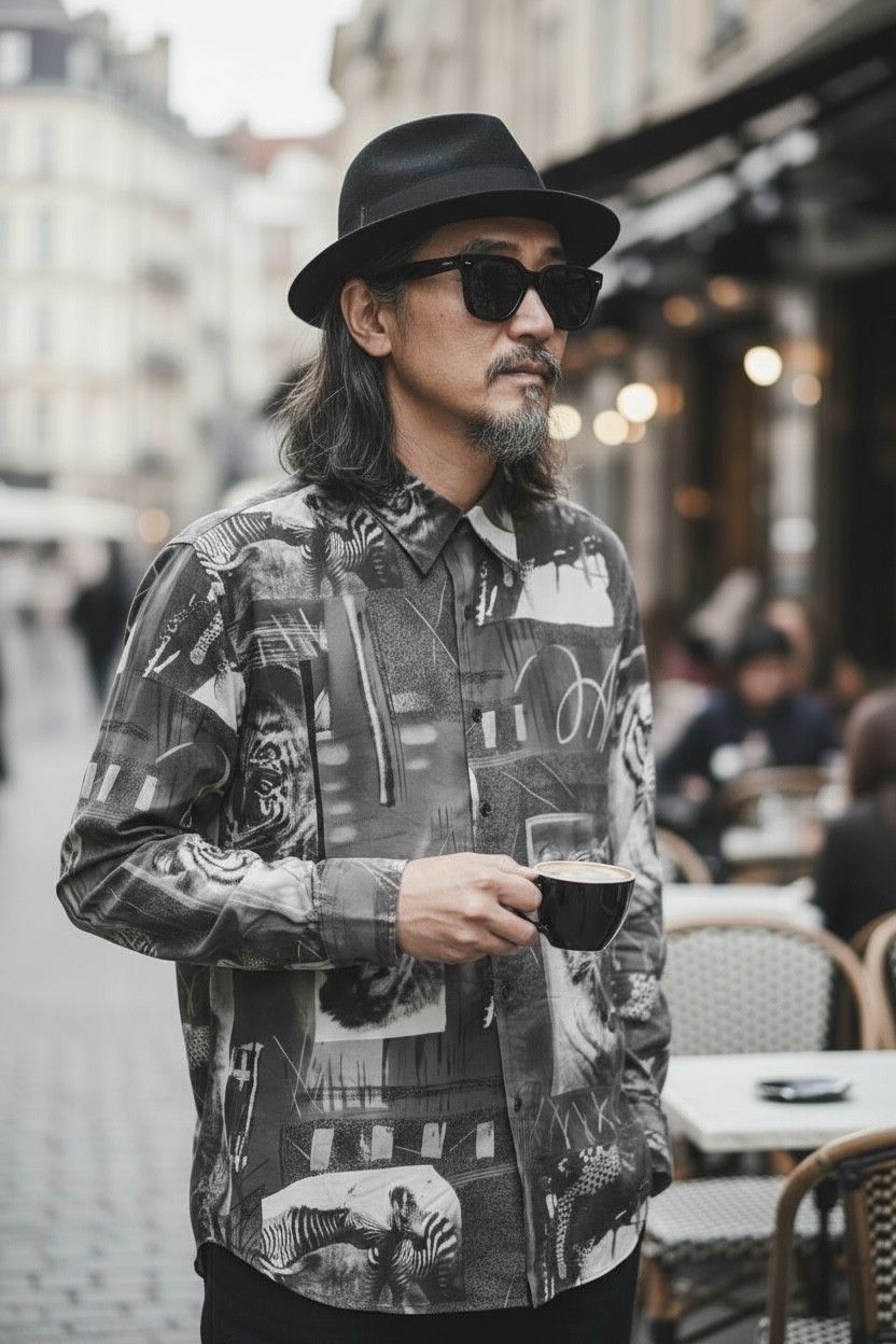 VERY RARE! 90’s CROCODILE Animals Full Print Polyester Shirt