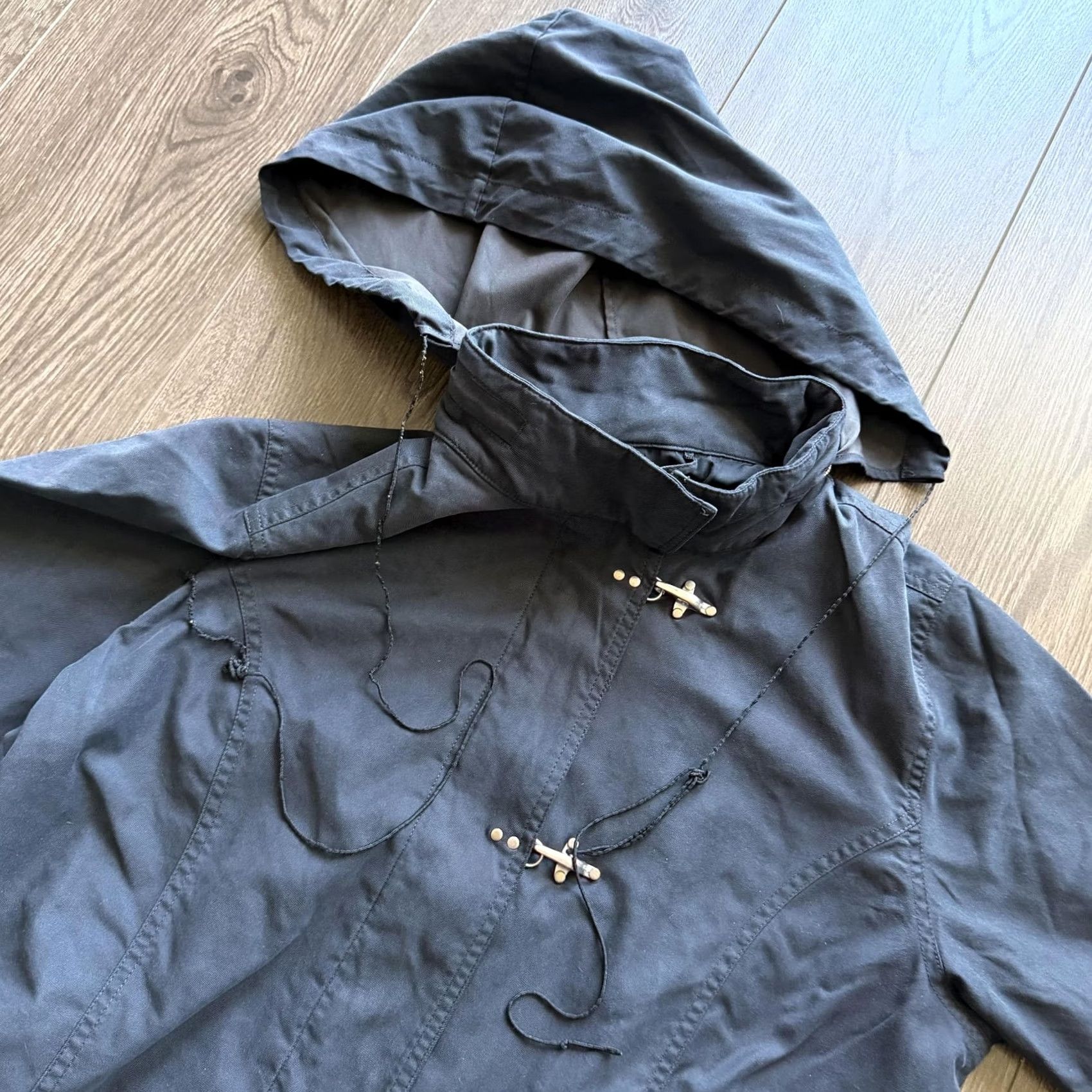 Denim & Co. Vintage Denim & Co. Coat Women Large Black Rain Coat Hooded Toggle Front Closure Mid-Length Size US L / EU 52-54 / 3 - 6 Thumbnail