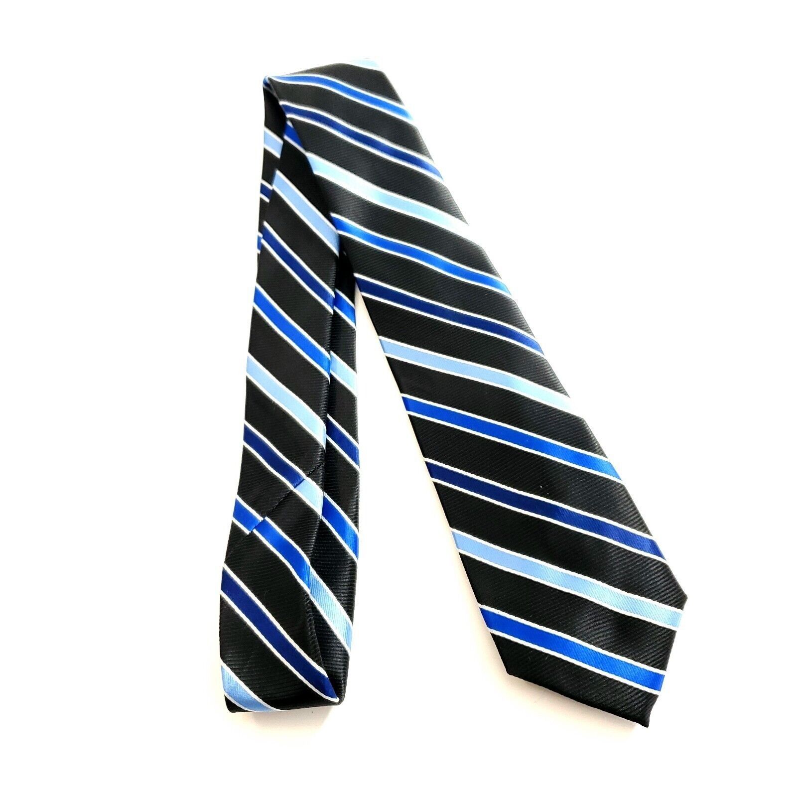 Chaps Chaps Boys Black Blue Striped Skinny Polyester Tie Size ONE SIZE - 6 Thumbnail