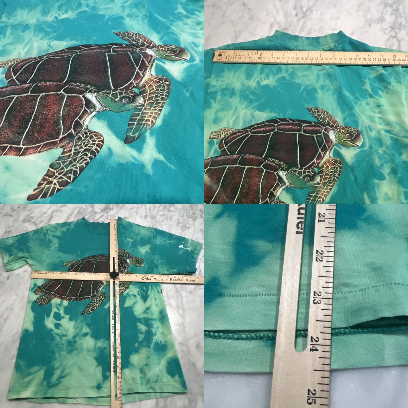 Vintage VINTAGE Sea Turtles Graphic Tee Shirt Men’s Medium Tie-Dyed Bleached Green 1990s Mens M Short Sleeve Cotton Size US M / EU 48-50 / 2 - 8 Thumbnail