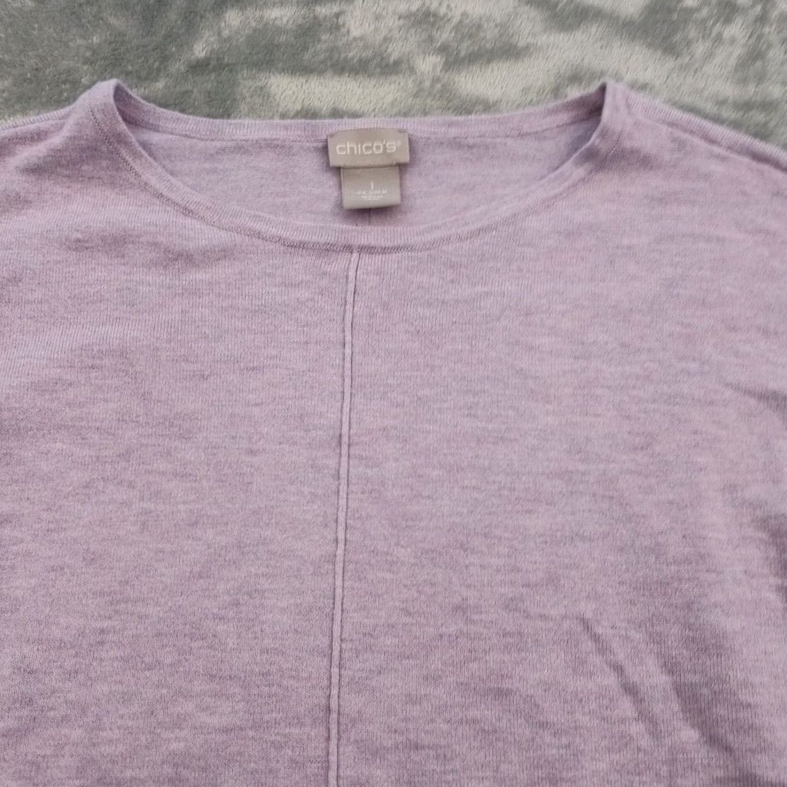 Vintage Chico's Sweater Womens Pullover Long Sleeve Round Neck Purple M Regular Knit Cashmere Blend Nylon Polyester Rayon, Solid, Vintage No, 2000s-2020s Size M / US 6-8 / IT 42-44 - 2 Thumbnail