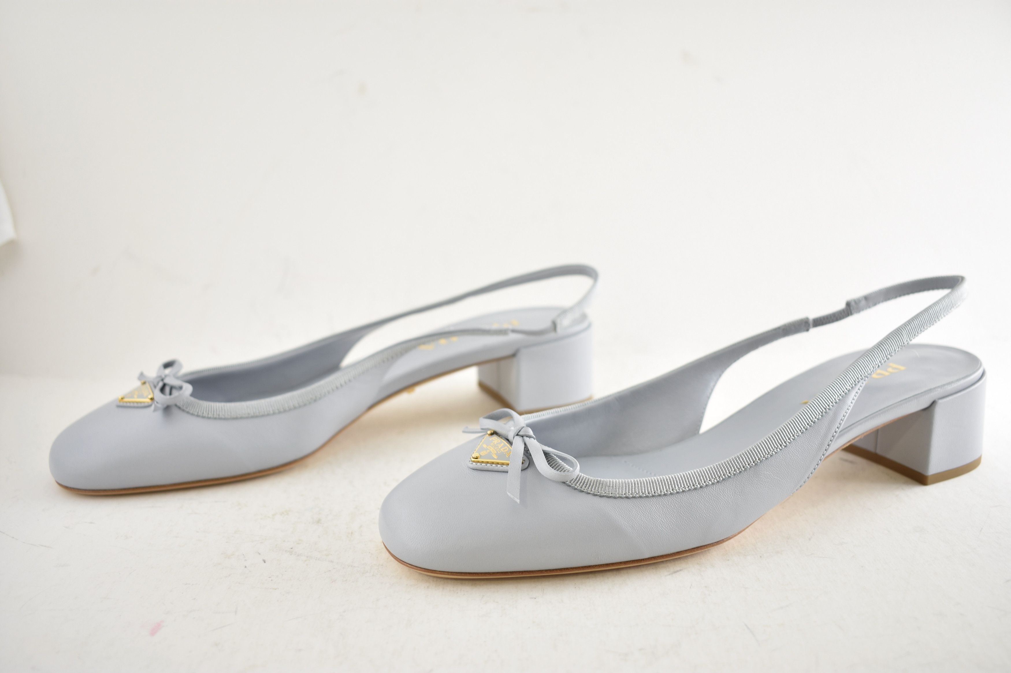 Prada Prada Blue Logo Bow Ballerina Block Heel Slingback Pump 39.5 Size US 9.5 / IT 39.5 - 13 Thumbnail