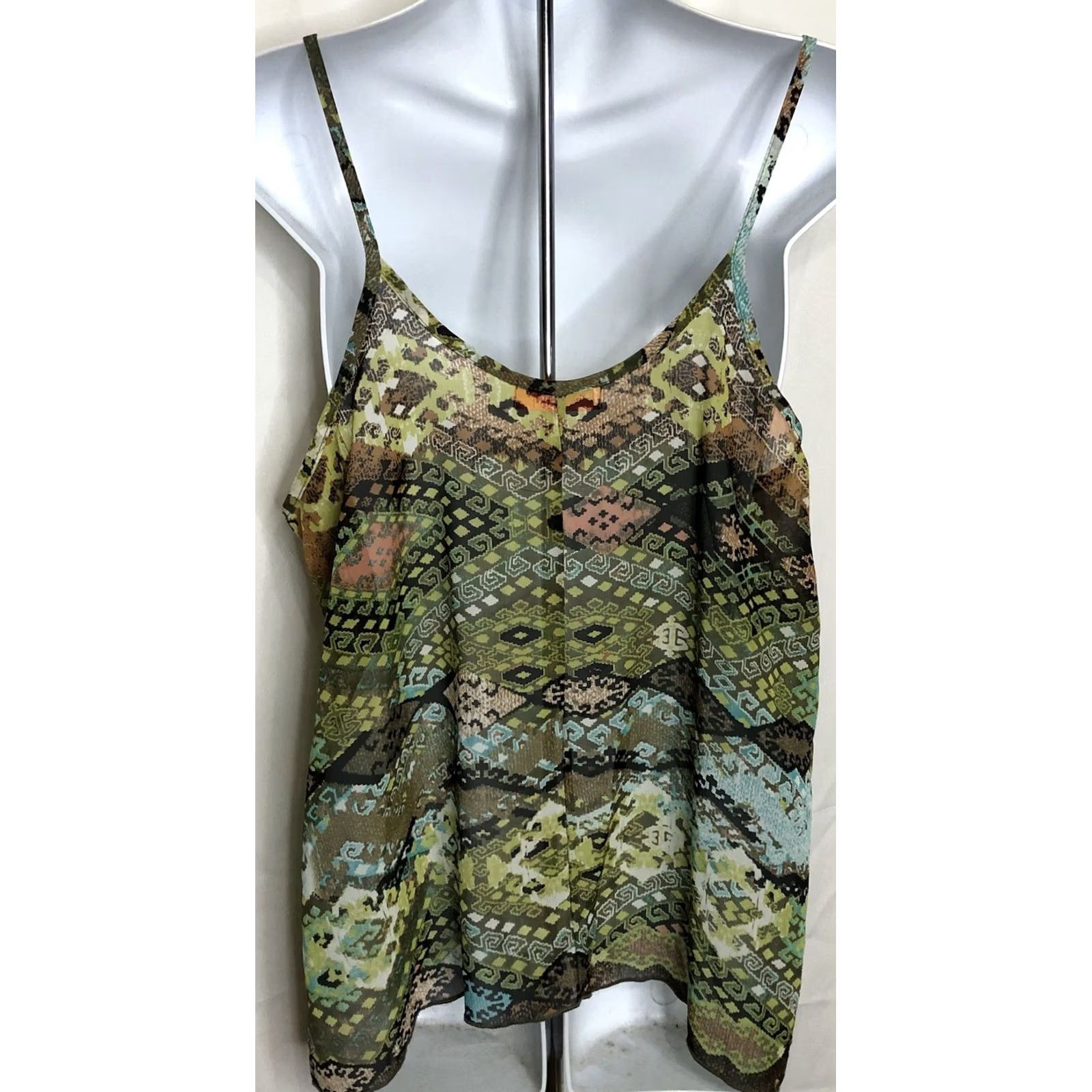 Etro Spoiled Chiffon Tank Top L Multi Tribal Strappy V-Neck Retro Glam Y2K punk Size L / US 10 / IT 46 - 3 Thumbnail