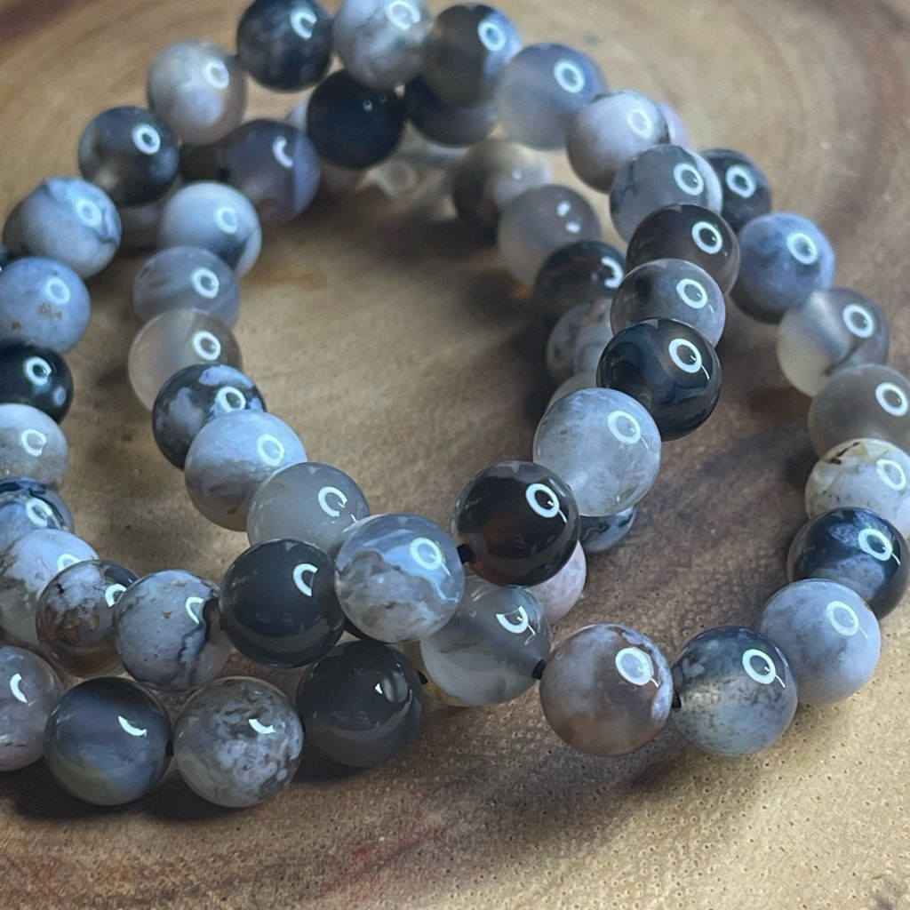 Other Black Flower Agate stretch beaded bracelet 7” crystal healing beads 8mm ONE NEW Size ONE SIZE - 3 Thumbnail