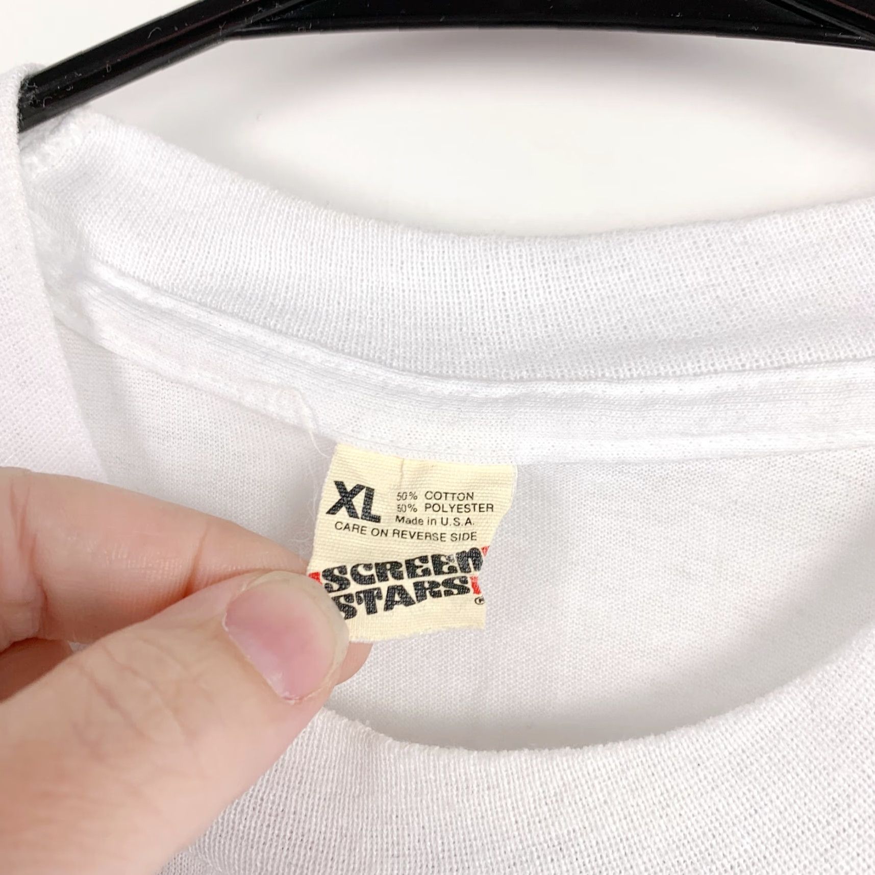 Vintage VINTAGE Screen Stars T-Shirt XL White 90s Short Sleeve Crew Neck Unisex Adults Single Stitch Thin Tee Size US XL / EU 56 / 4 - 4 Thumbnail