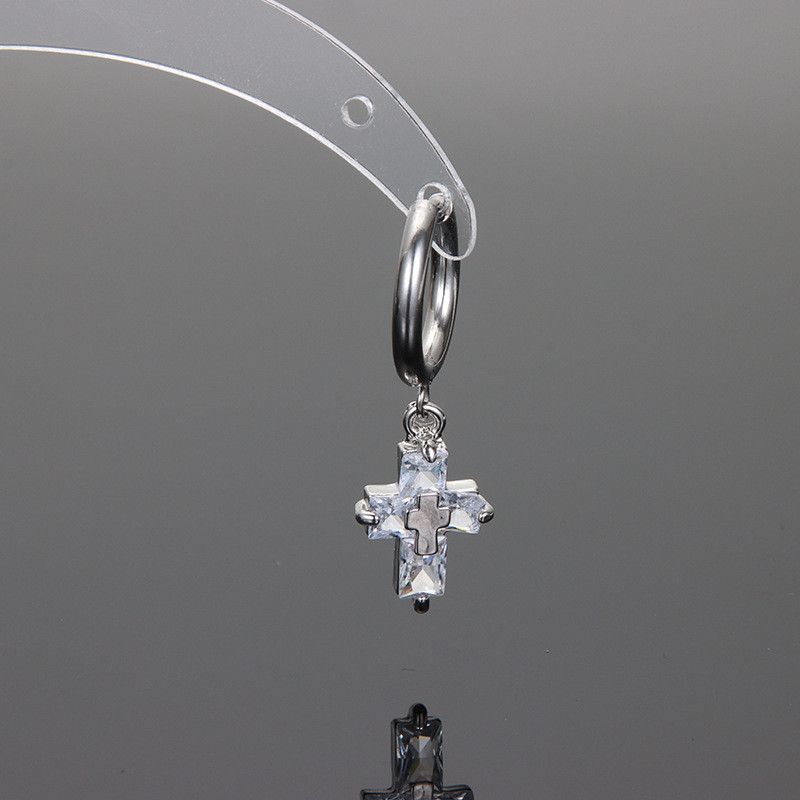 Jewelry × Sterling Silver Cross One pairs Earrings Gothic Punk Chrome Jewelry Spike Size ONE SIZE - 4 Thumbnail