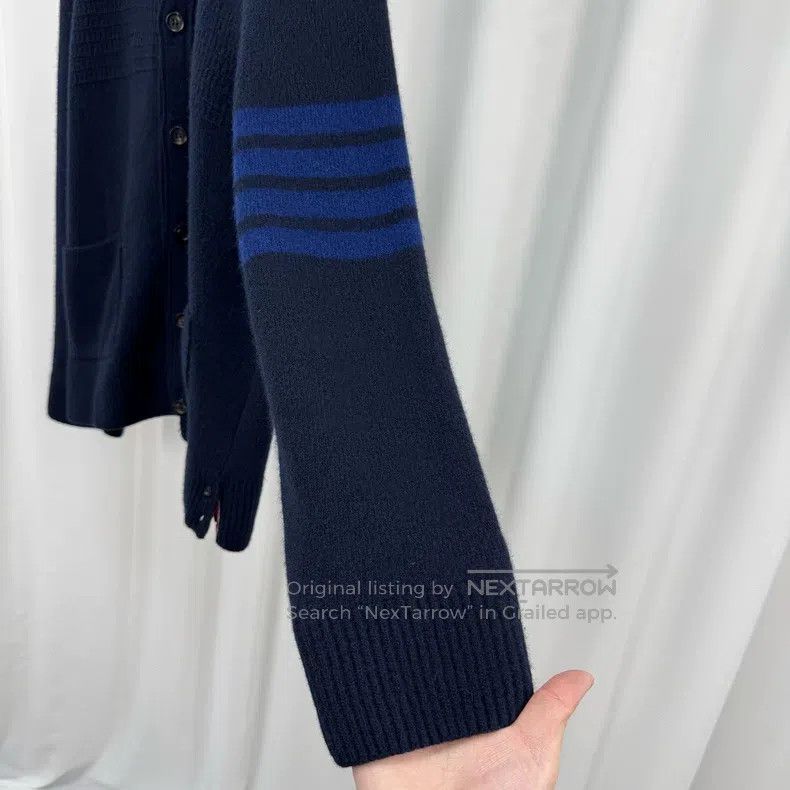 Thom Browne Thom Browne Black and Blue Striped Wool Knit Cardigan Size US XXL / EU 58 / 5 - 4 Thumbnail