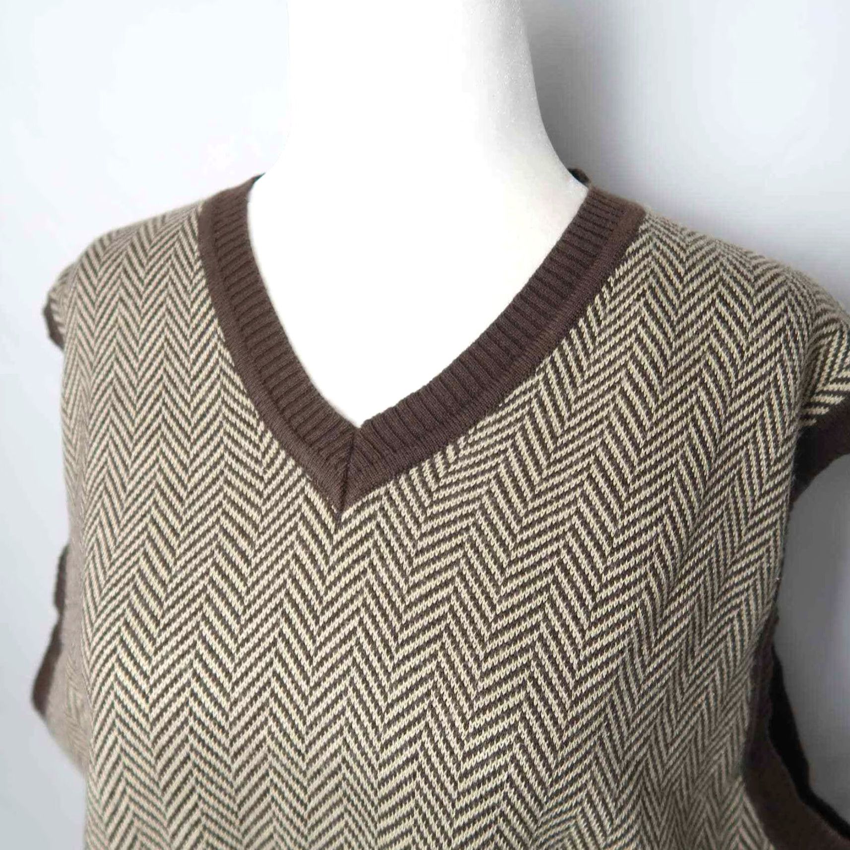 Vintage American Classics by Russell Simmons Brown Tan Herringbone Knit Sweater Vest L Men V-Neck Knitted Cotton Blend Casual Size US L / EU 52-54 / 3 - 2 Thumbnail