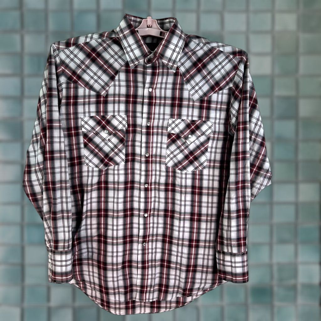 Vintage Plains Western Wear Shirt Mens Size M Maroon Long Sleeve Pearl Snap Checked Size US M / EU 48-50 / 2 - 1 Thumbnail