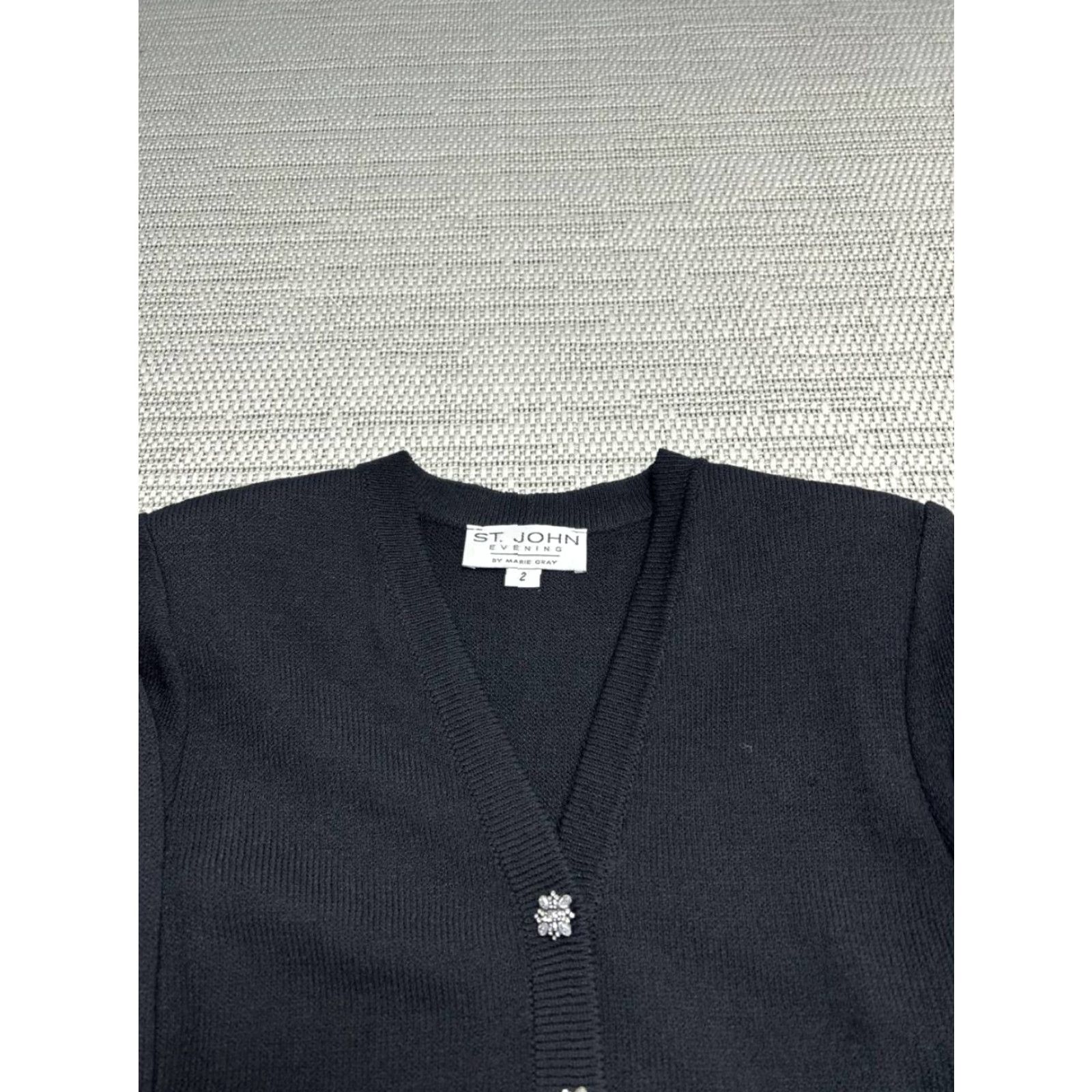 St. John VINTAGE? No, St John Evening by Marie Gray Cardigan Sweater Womens 2 Black Tight Knit Winter Size XS / US 0-2 / IT 36-38 - 3 Thumbnail