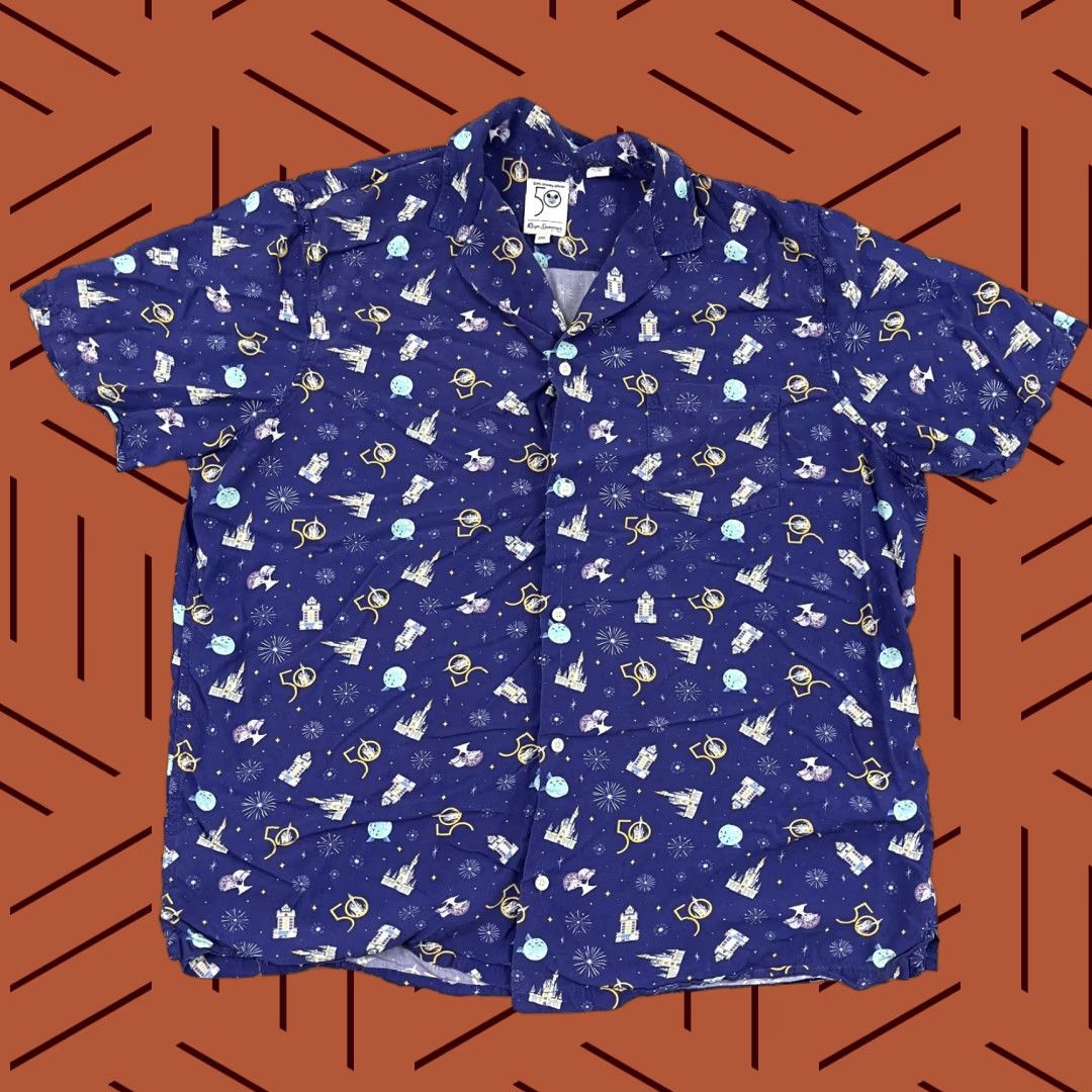 Reyn Spooner VINTAGE Reyn Spooner x Walt Disney 50th Anniversary Camp Button Up Shirt Mens 2XL Blue Geometric Mickey Mouse 90s Mens Size US XXL / EU 58 / 5 - 1 Thumbnail