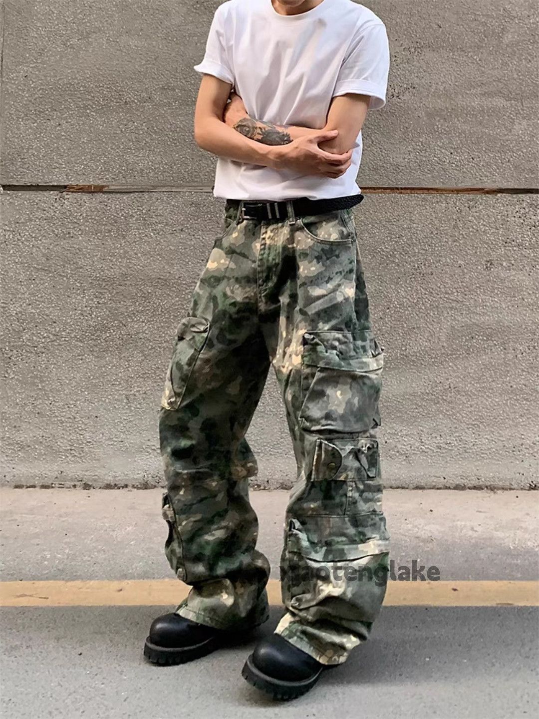 Designer × Japanese Brand × Vintage Unisex washed loose hiphop dance camo cargo pants Size US 32 / EU 48 - 2 Thumbnail