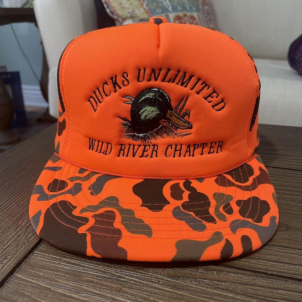Camo Streetwear Vintage Vintage 90 s Ducks Unlimited Orange Camo Hunting Trucker Hat Grailed