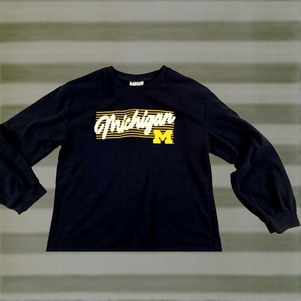 Champion VINTAGE Champion Michigan Wolverines Stitched Blue Medium Sweatshirt Crew Neck Long Sleeve Women Pullover Football Size M / US 6-8 / IT 42-44 - 1 Thumbnail