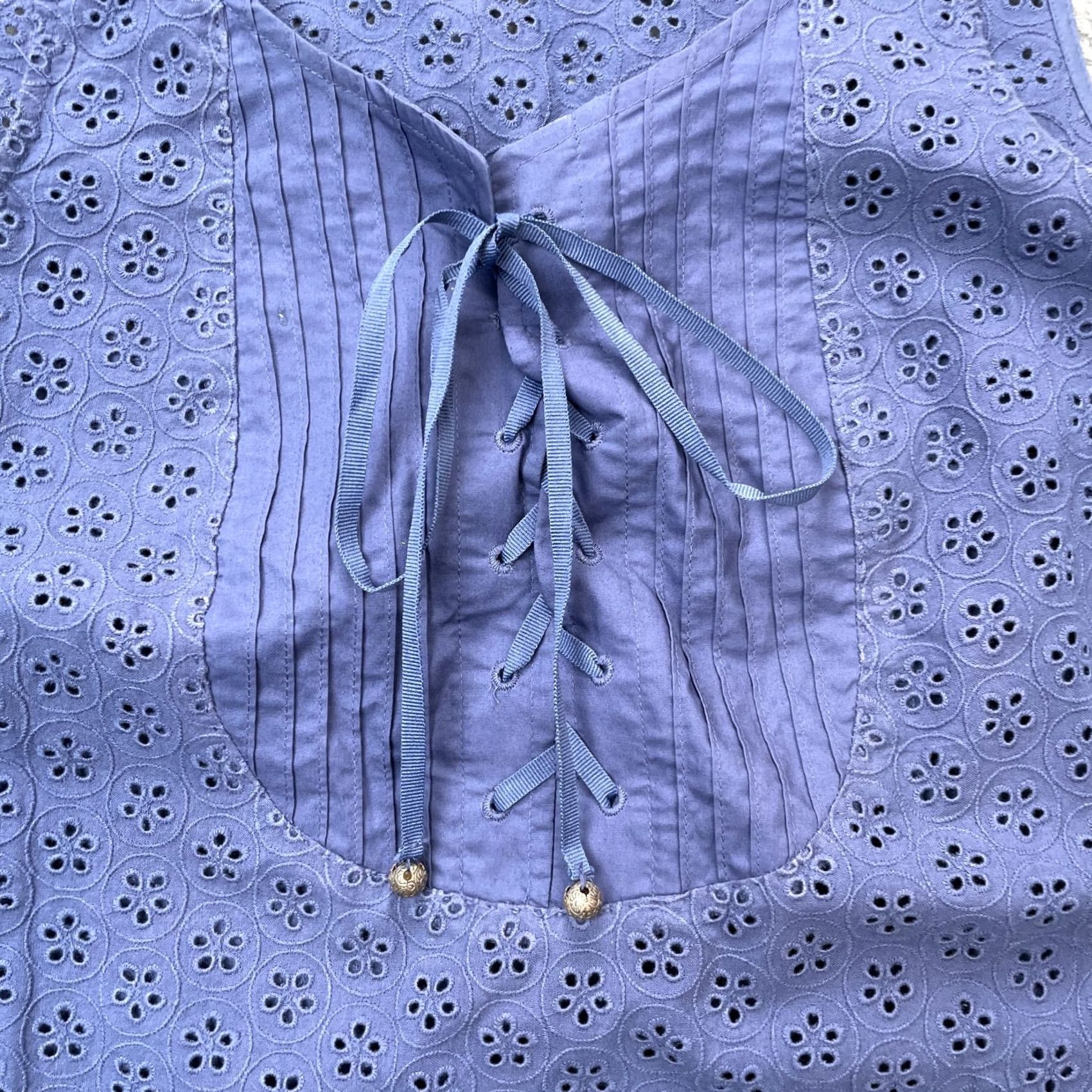 Vintage Chelsea And Theodore Womens Blue Floral Eyelet Top Medium Cotton Lace Up Cottage Size M / US 6-8 / IT 42-44 - 4 Thumbnail